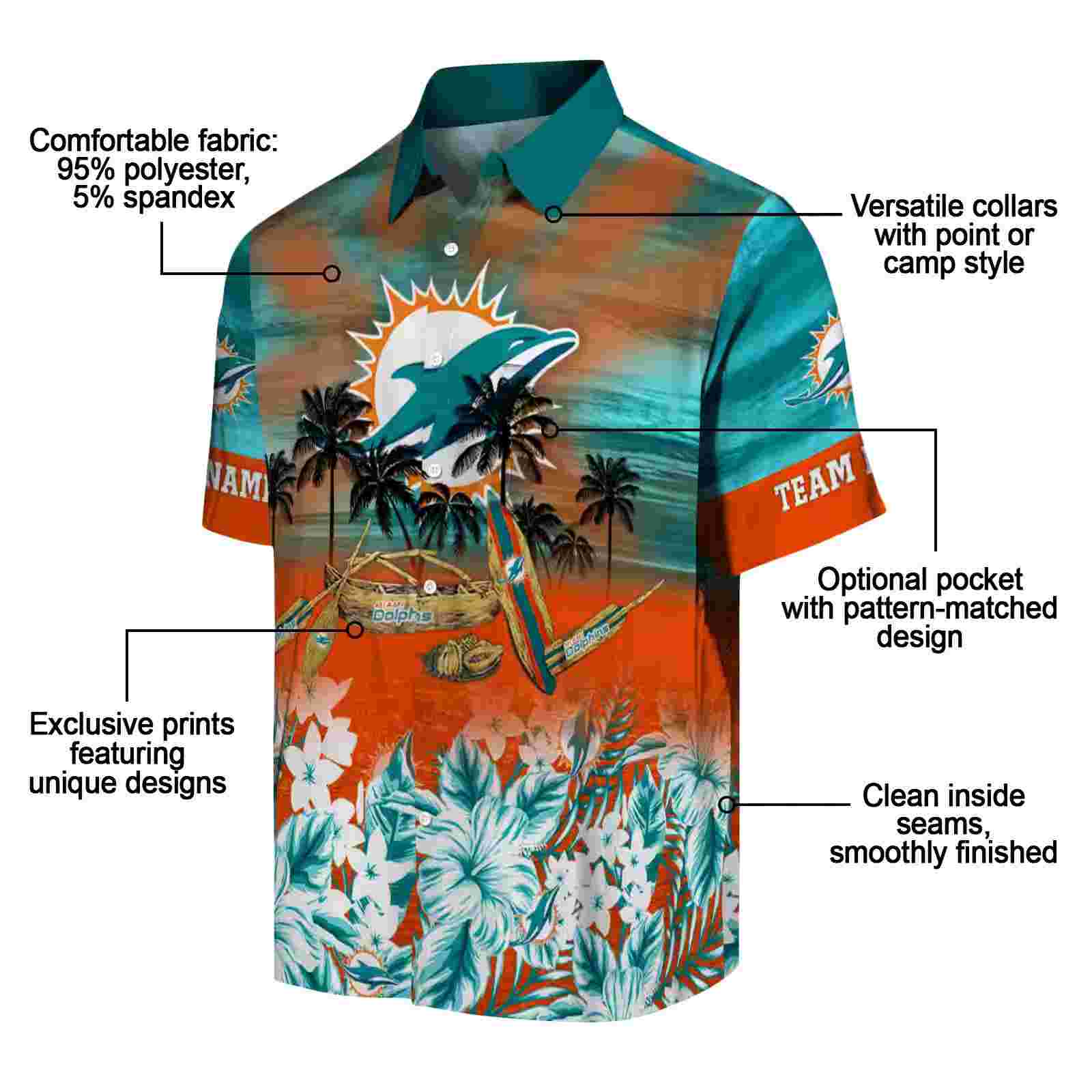 custom miami dolphins tropical canoe aqua hawaiian shirt new arrival