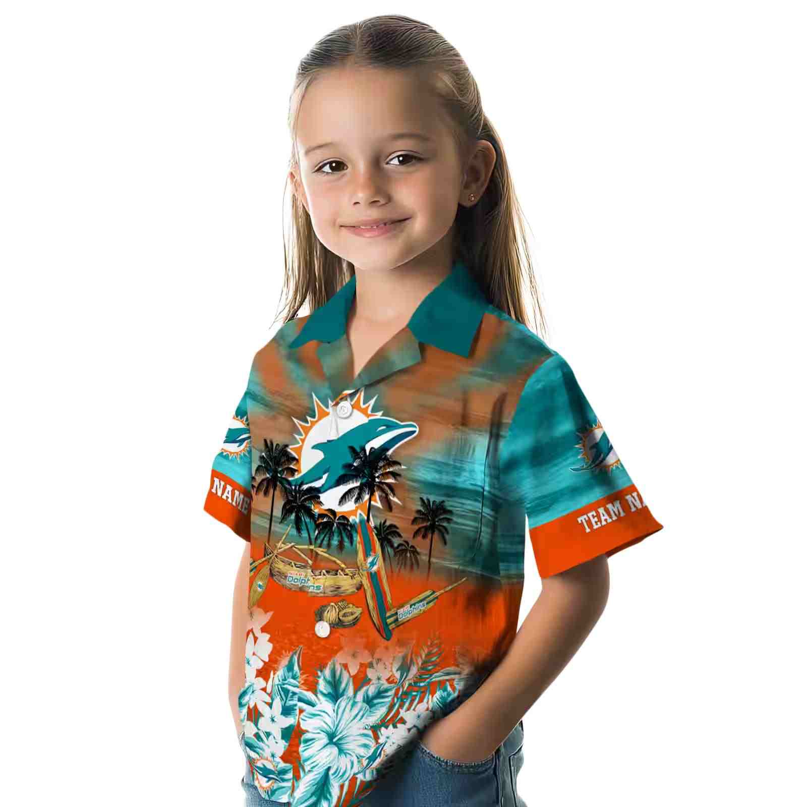 custom miami dolphins tropical canoe aqua hawaiian shirt premium grade