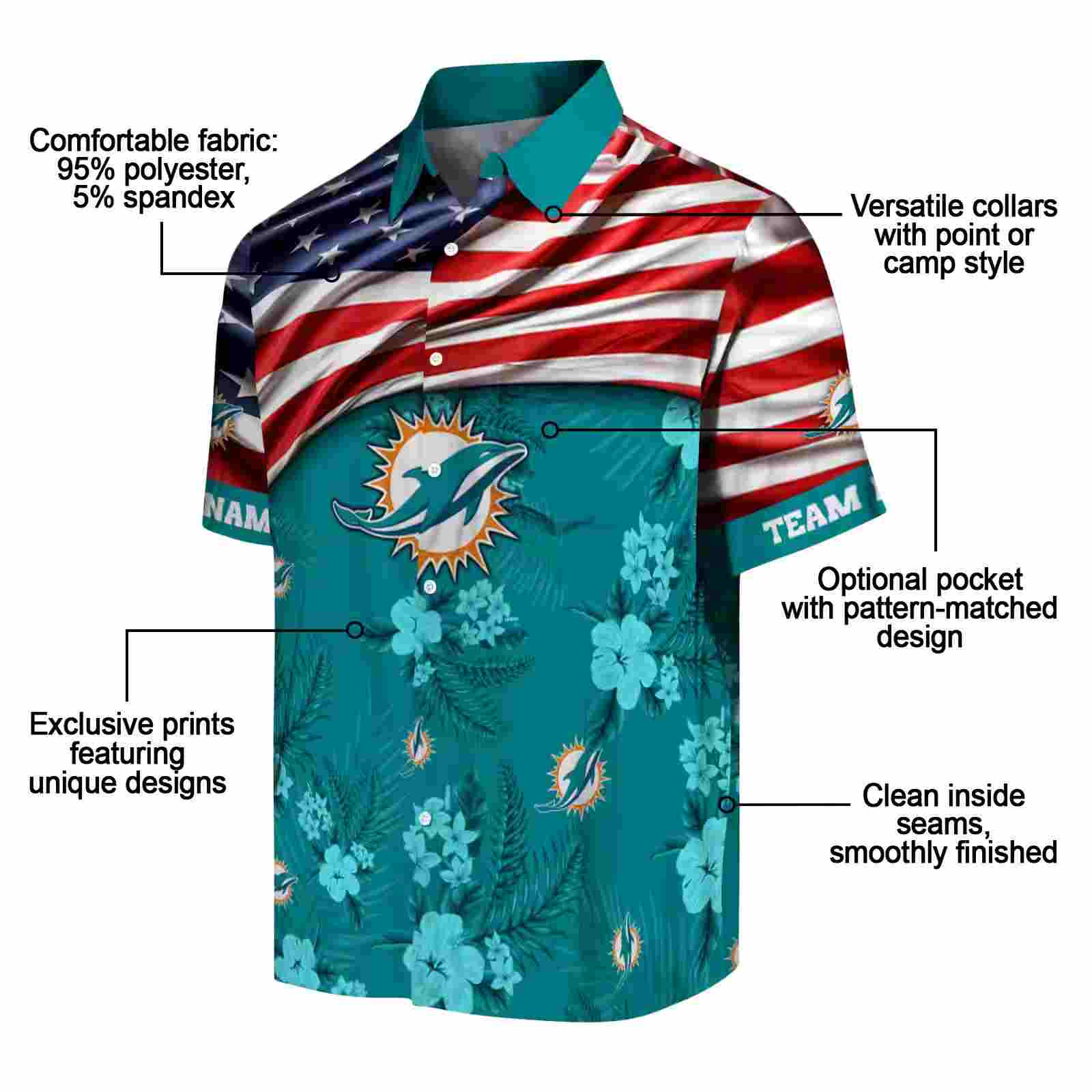 custom miami dolphins us flag hibiscus aqua hawaiian shirt new arrival