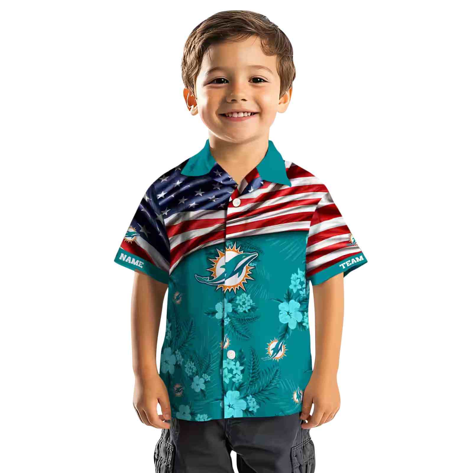 custom miami dolphins us flag hibiscus aqua hawaiian shirt top rated