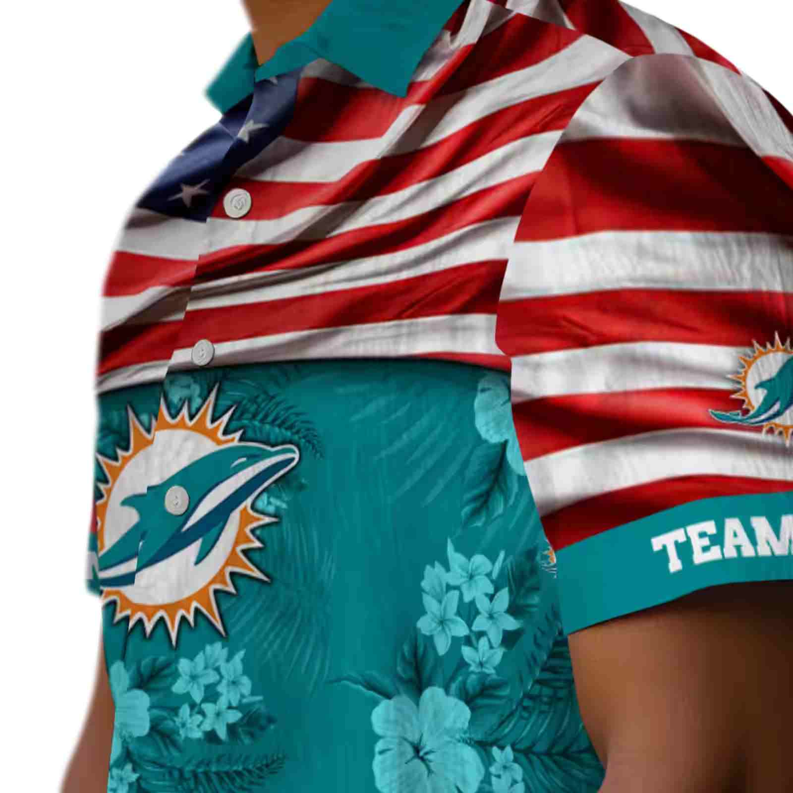 custom miami dolphins us flag hibiscus aqua hawaiian shirt trendy