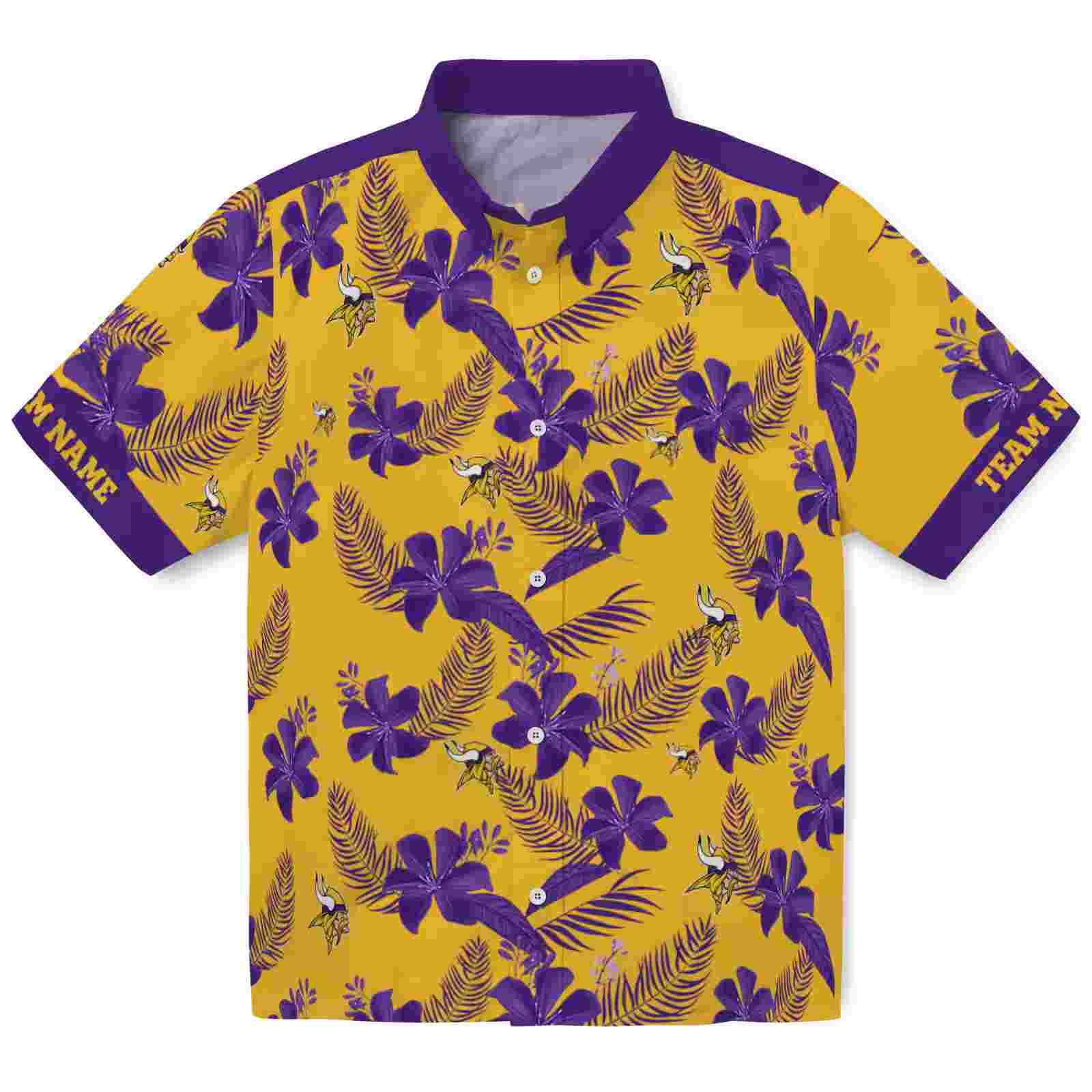 Custom Minnesota Vikings Botanical Print Gold Hawaiian Shirt