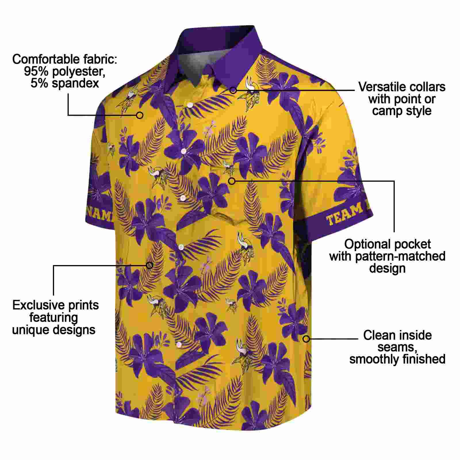 custom minnesota vikings botanical print gold hawaiian shirt new arrival