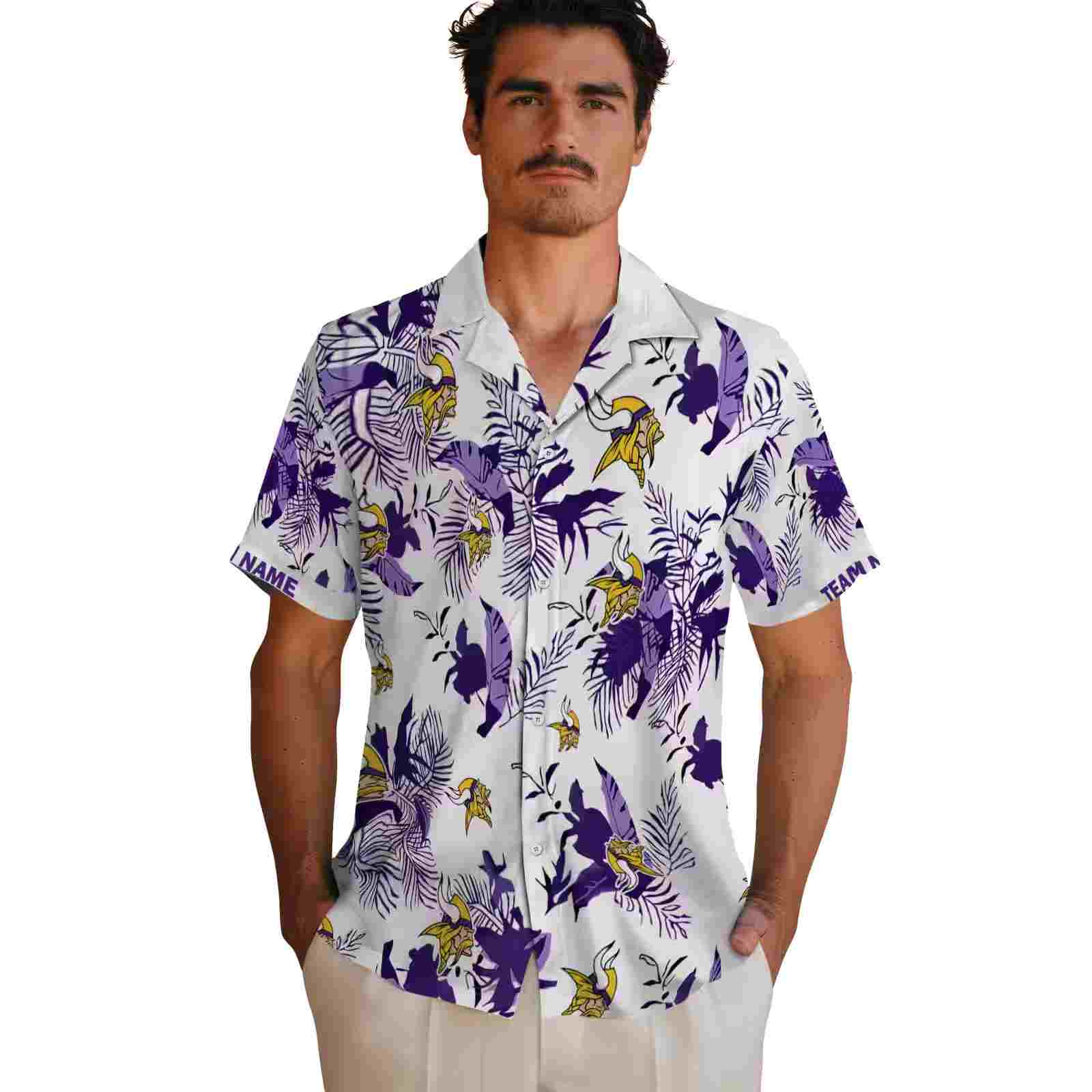 custom minnesota vikings botanical theme purple white hawaiian shirt fashion forward