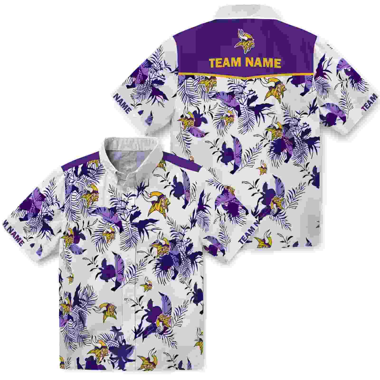 custom minnesota vikings botanical theme purple white hawaiian shirt high quality