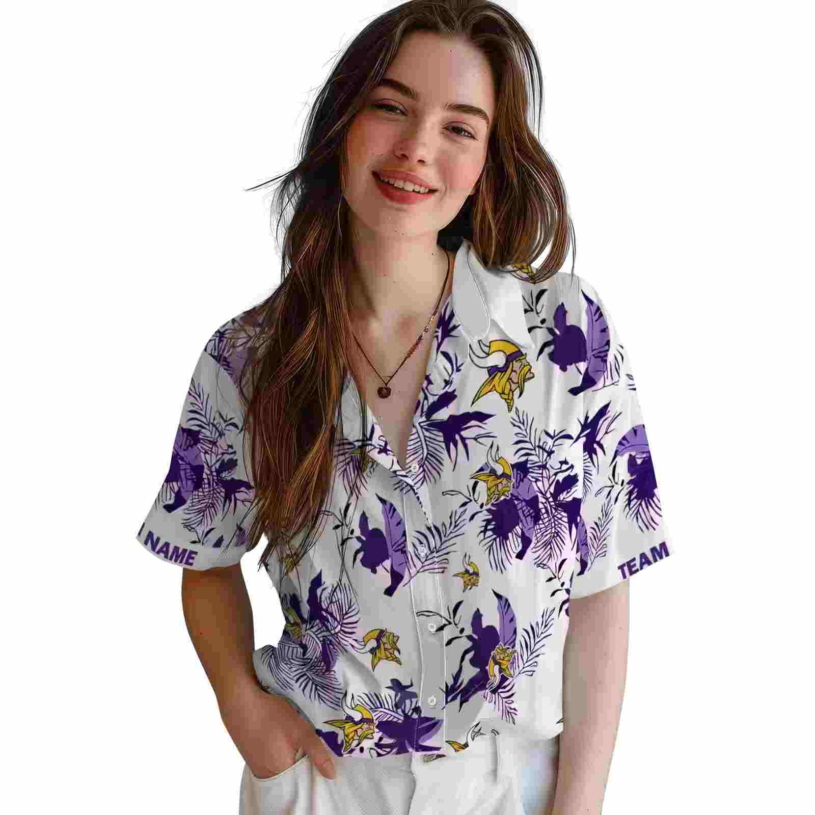 custom minnesota vikings botanical theme purple white hawaiian shirt latest model