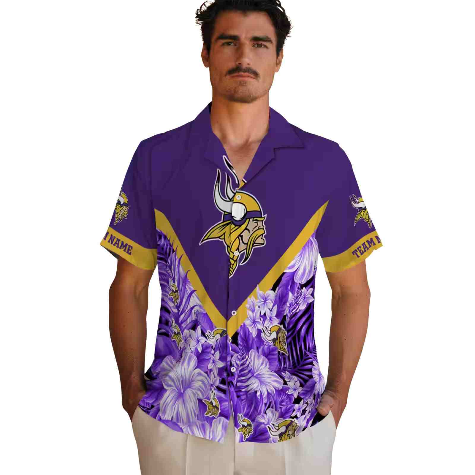 custom minnesota vikings floral chevron purple hawaiian shirt fashion forward