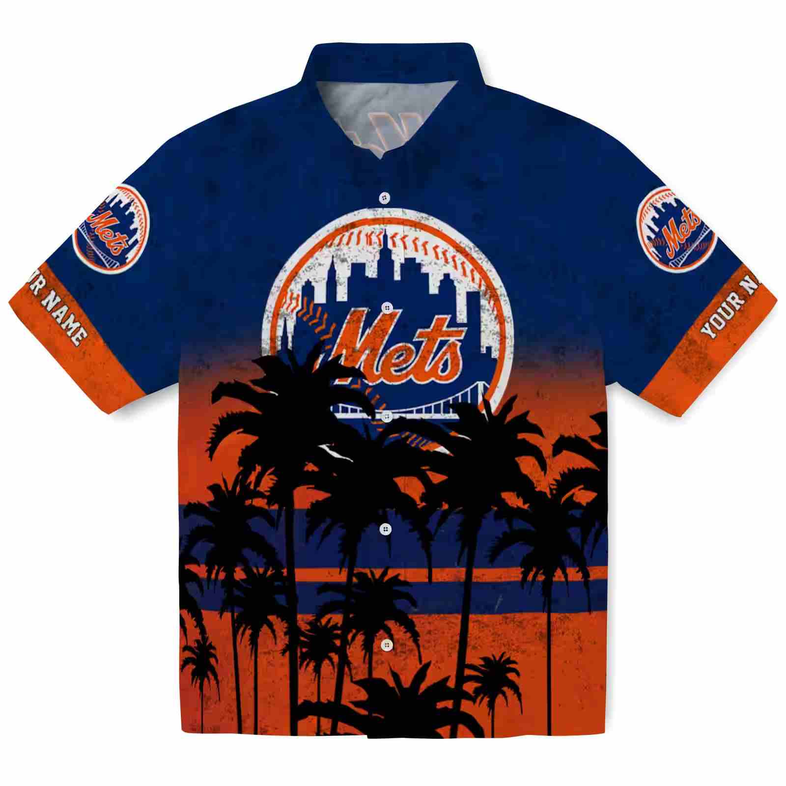 Custom New York Mets Sunset Pattern Blue Black Hawaiian Shirt