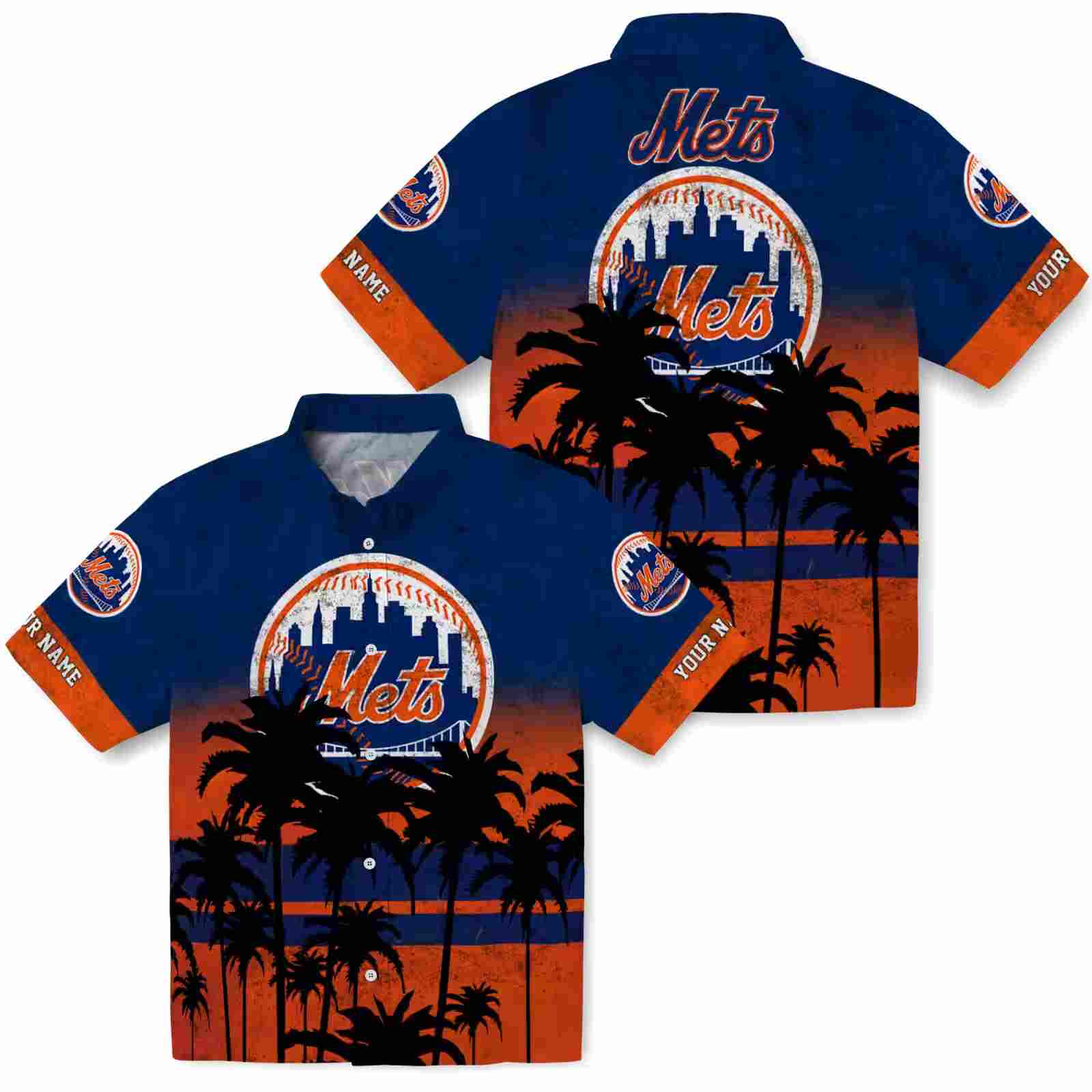 custom new york mets sunset pattern blue black hawaiian shirt high quality