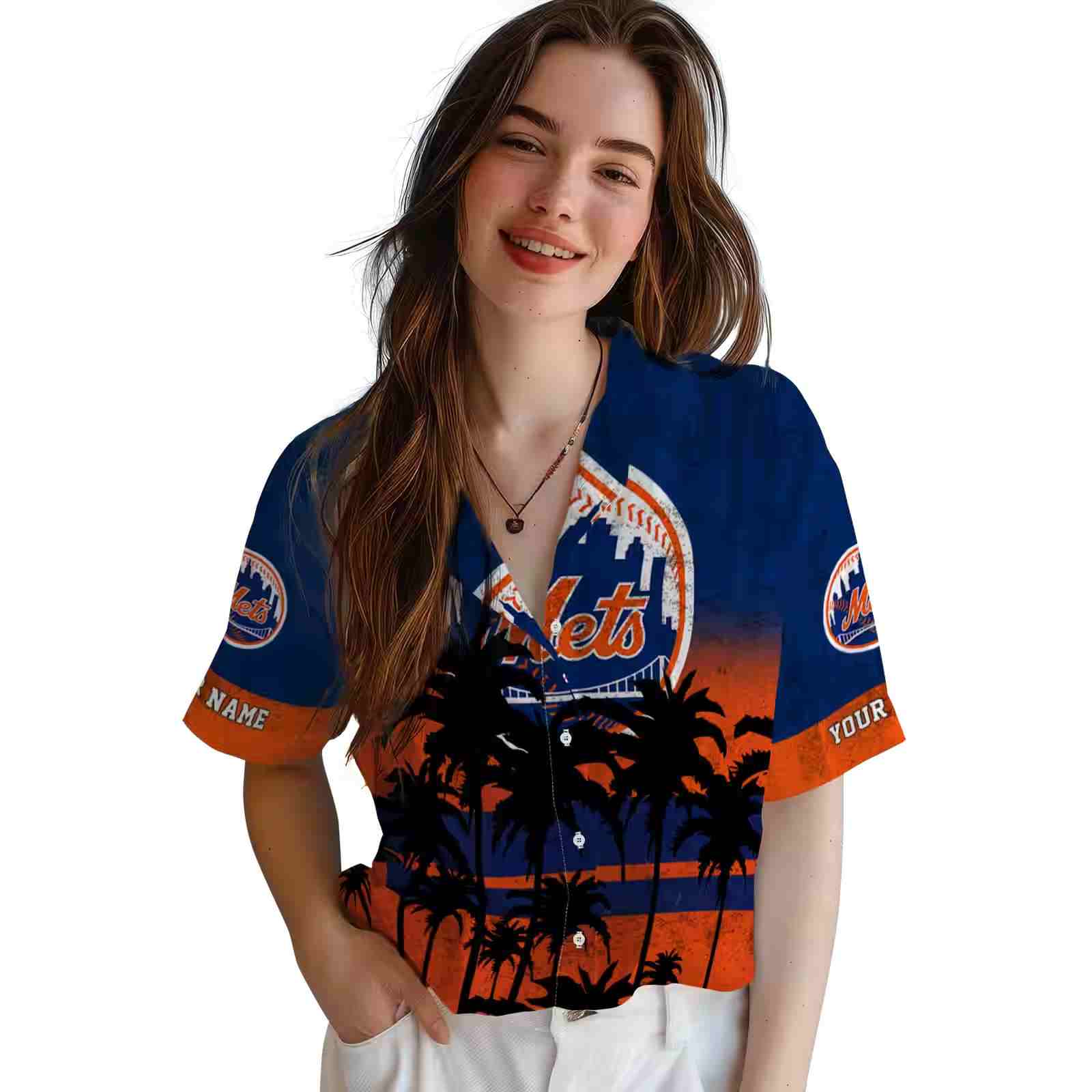 custom new york mets sunset pattern blue black hawaiian shirt latest model