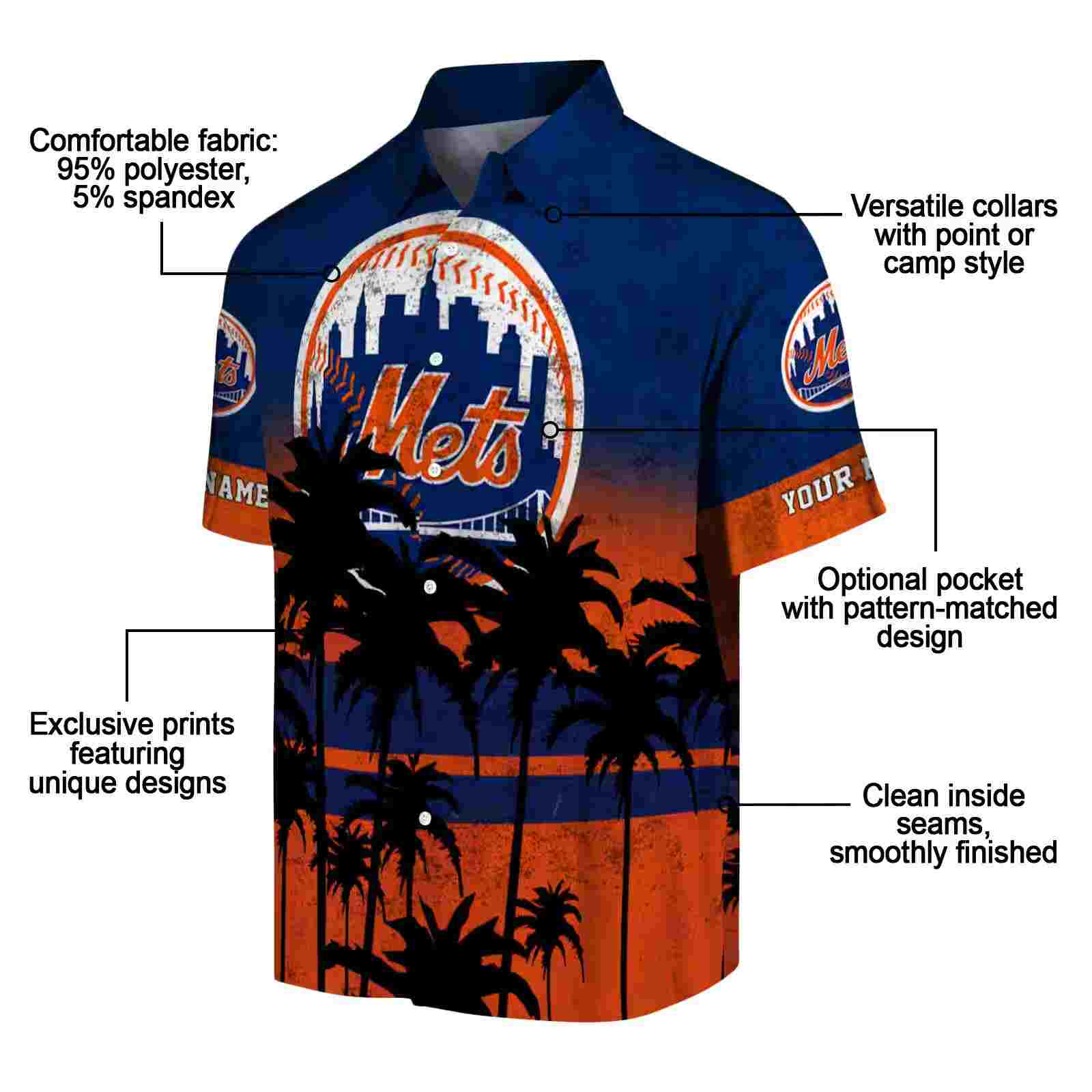 custom new york mets sunset pattern blue black hawaiian shirt new arrival