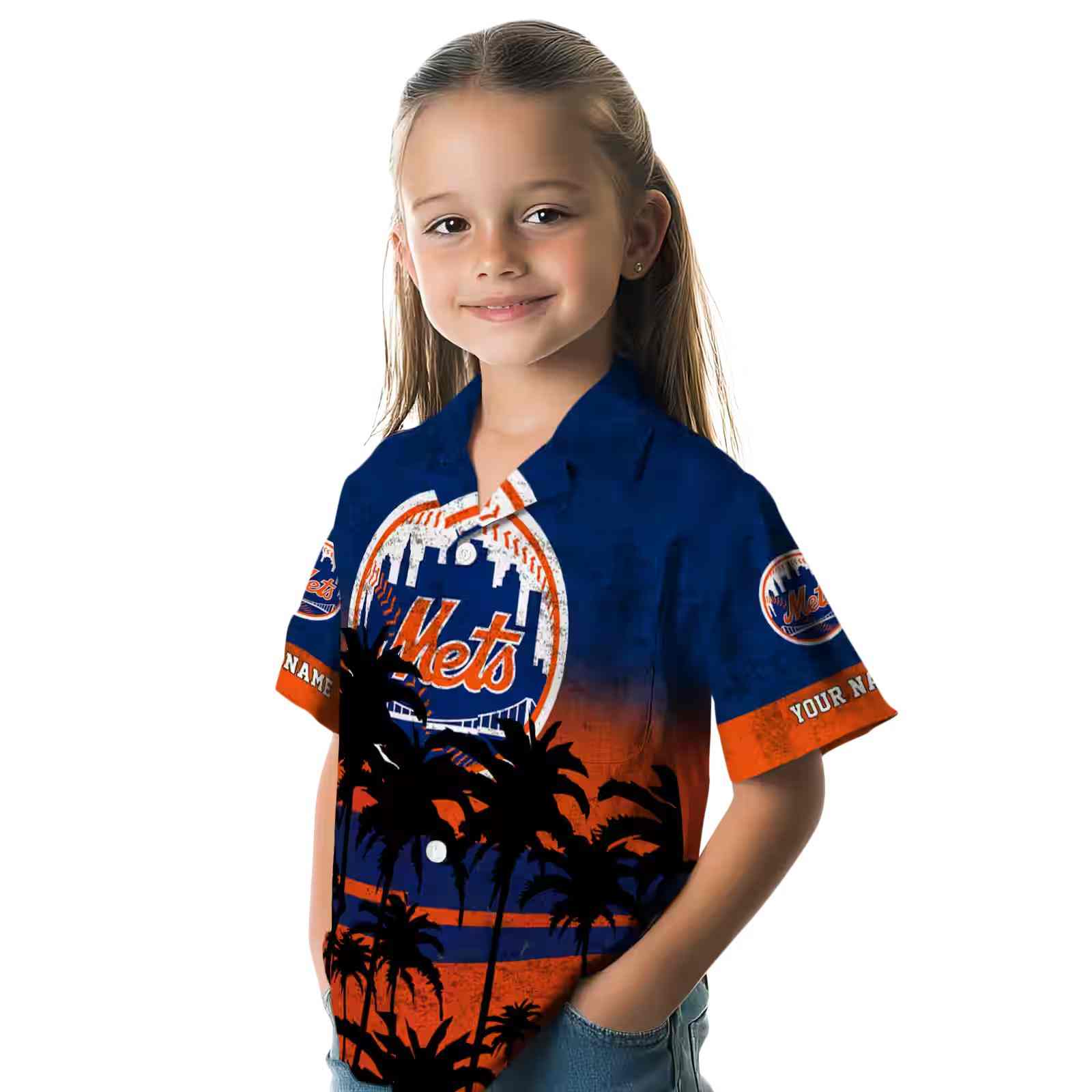 custom new york mets sunset pattern blue black hawaiian shirt premium grade