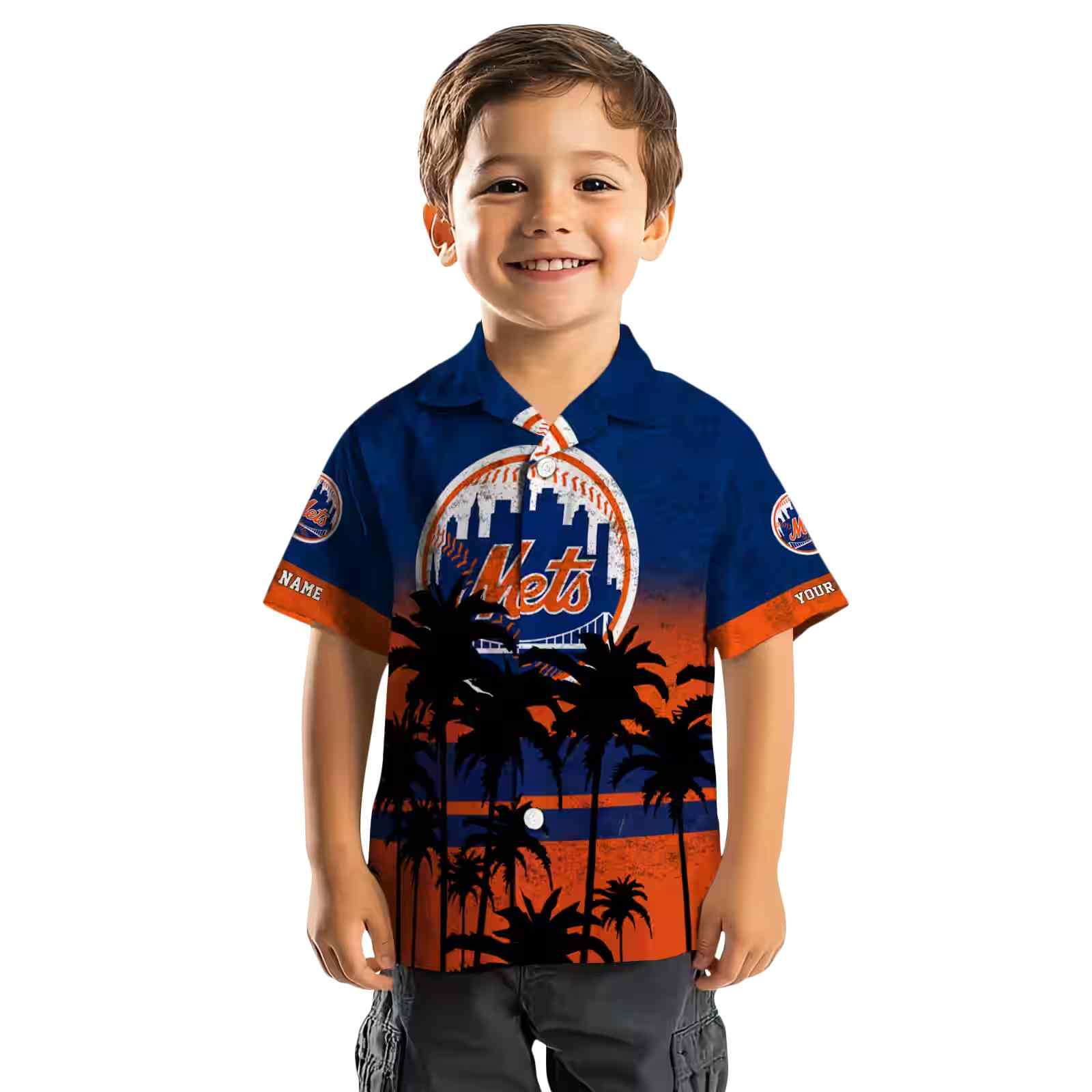 custom new york mets sunset pattern blue black hawaiian shirt top rated