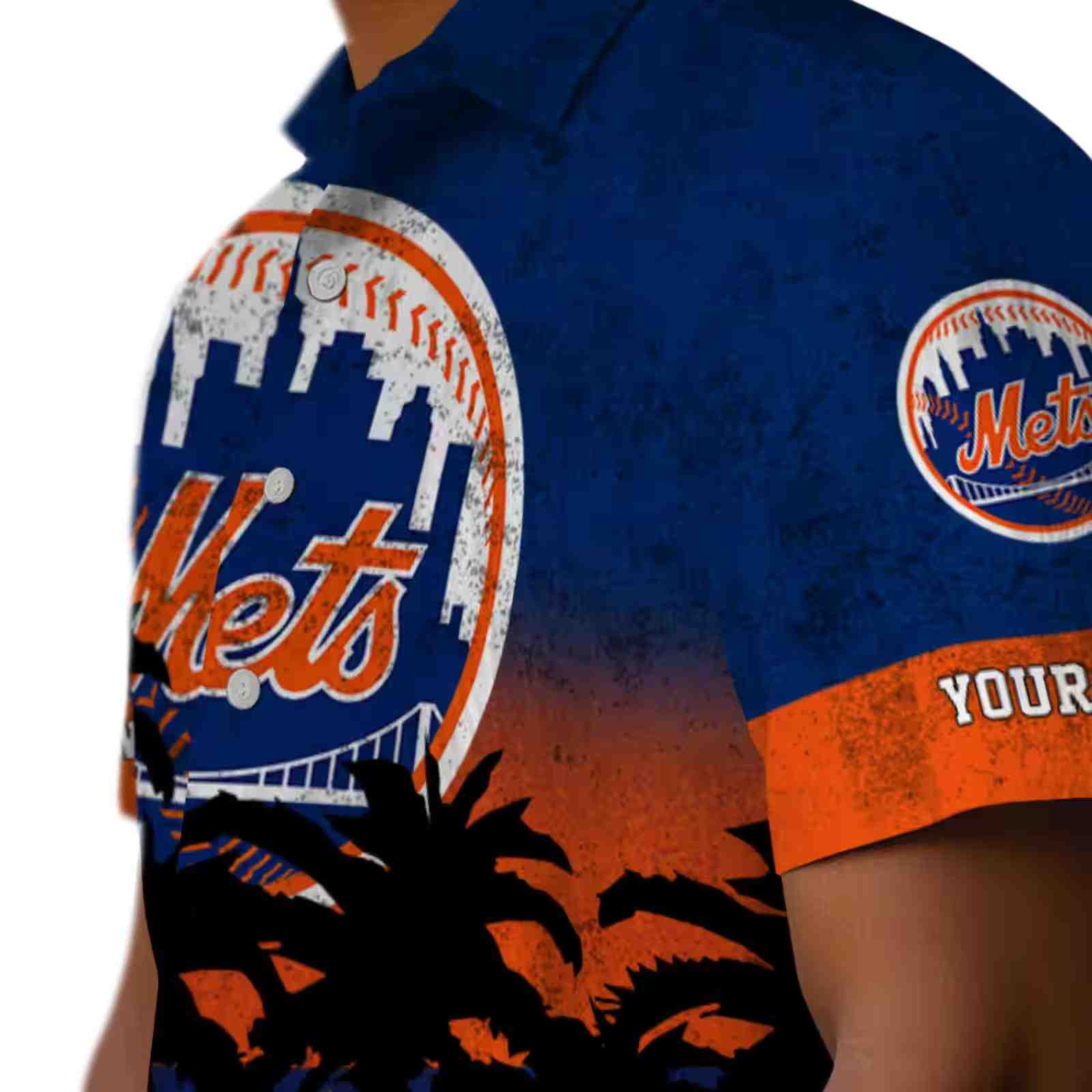 custom new york mets sunset pattern blue black hawaiian shirt trendy