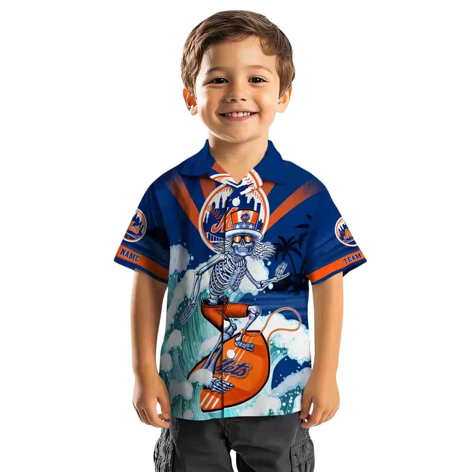 custom new york mets surfing skeleton blue hawaiian shirt top rated