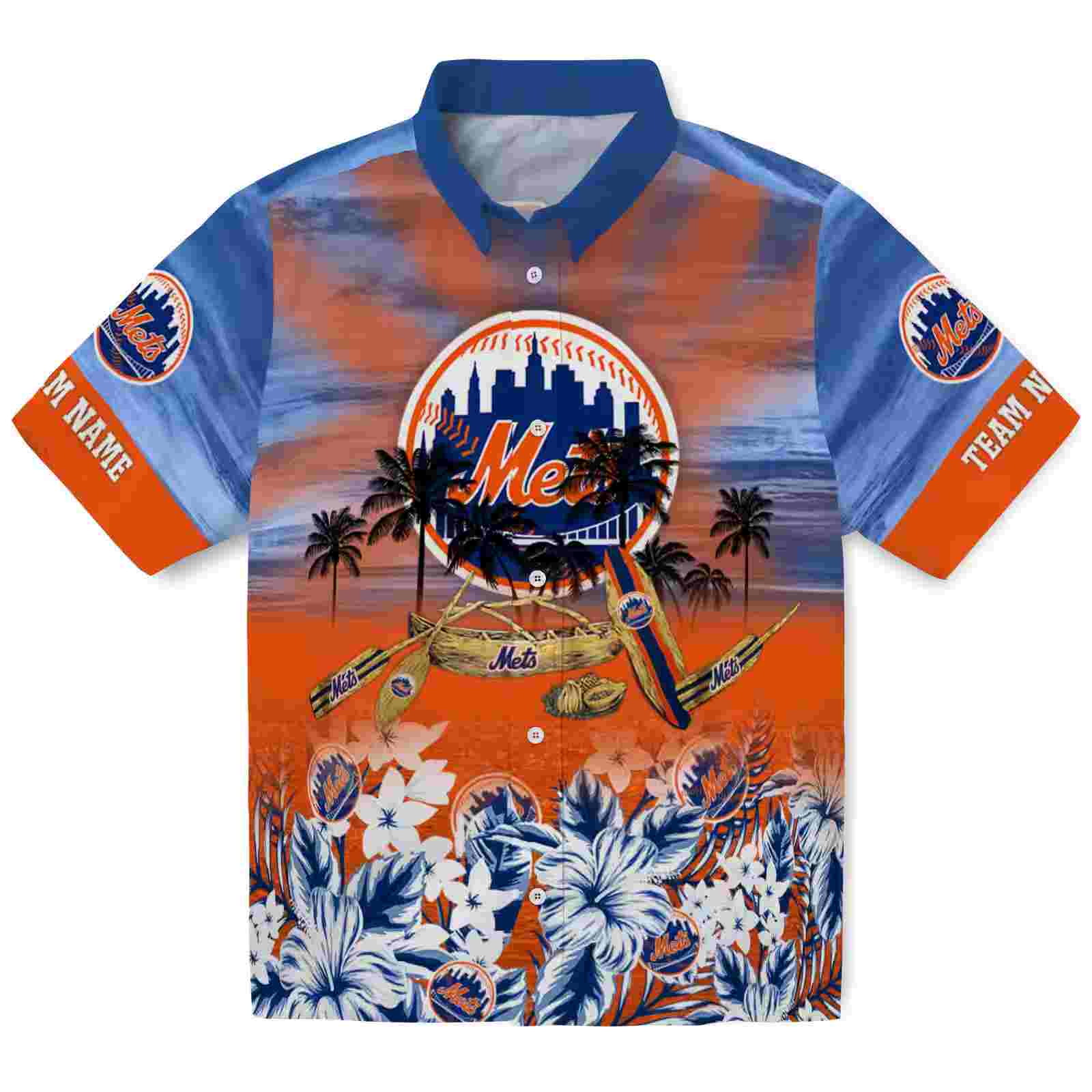 Custom New York Mets Tropical Canoe Blue Hawaiian Shirt