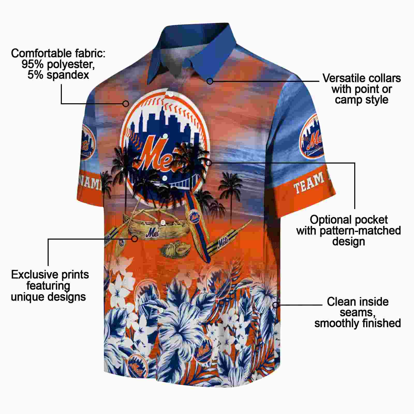 custom new york mets tropical canoe blue hawaiian shirt new arrival