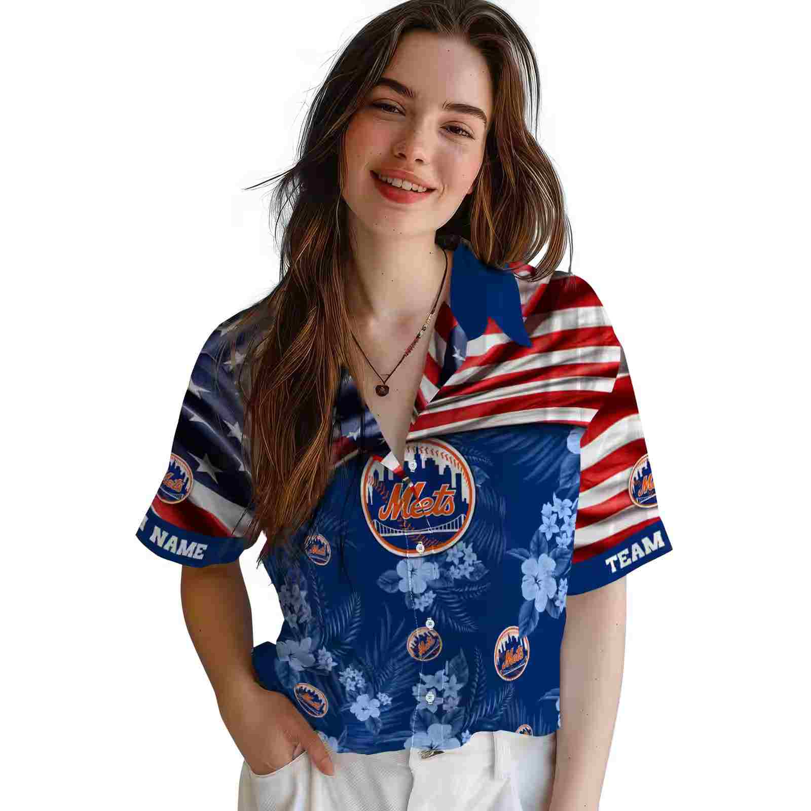 custom new york mets us flag hibiscus blue hawaiian shirt latest model