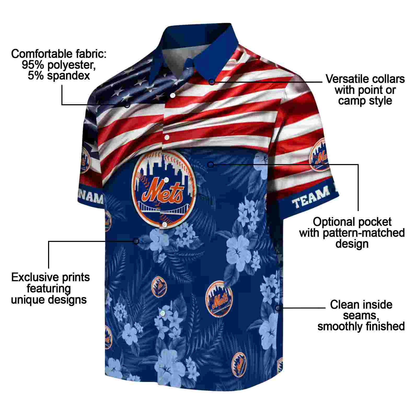 custom new york mets us flag hibiscus blue hawaiian shirt new arrival