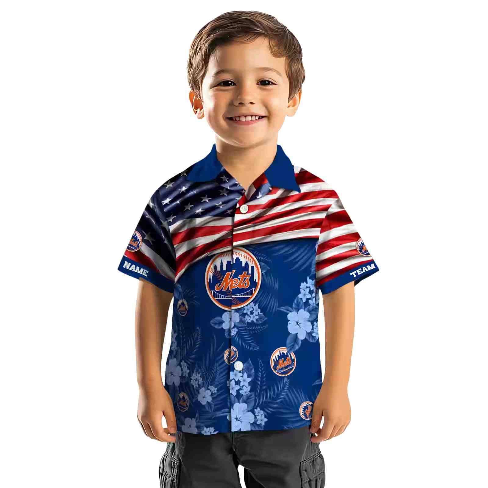 custom new york mets us flag hibiscus blue hawaiian shirt top rated