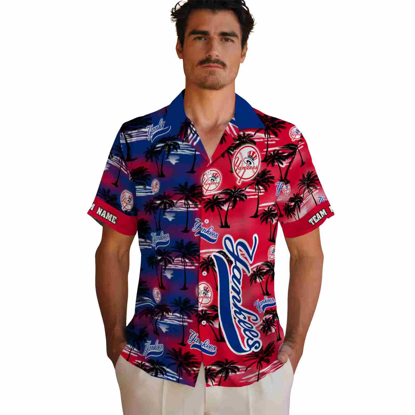 custom new york yankees palm silhouettes navy hawaiian shirt fashion forward