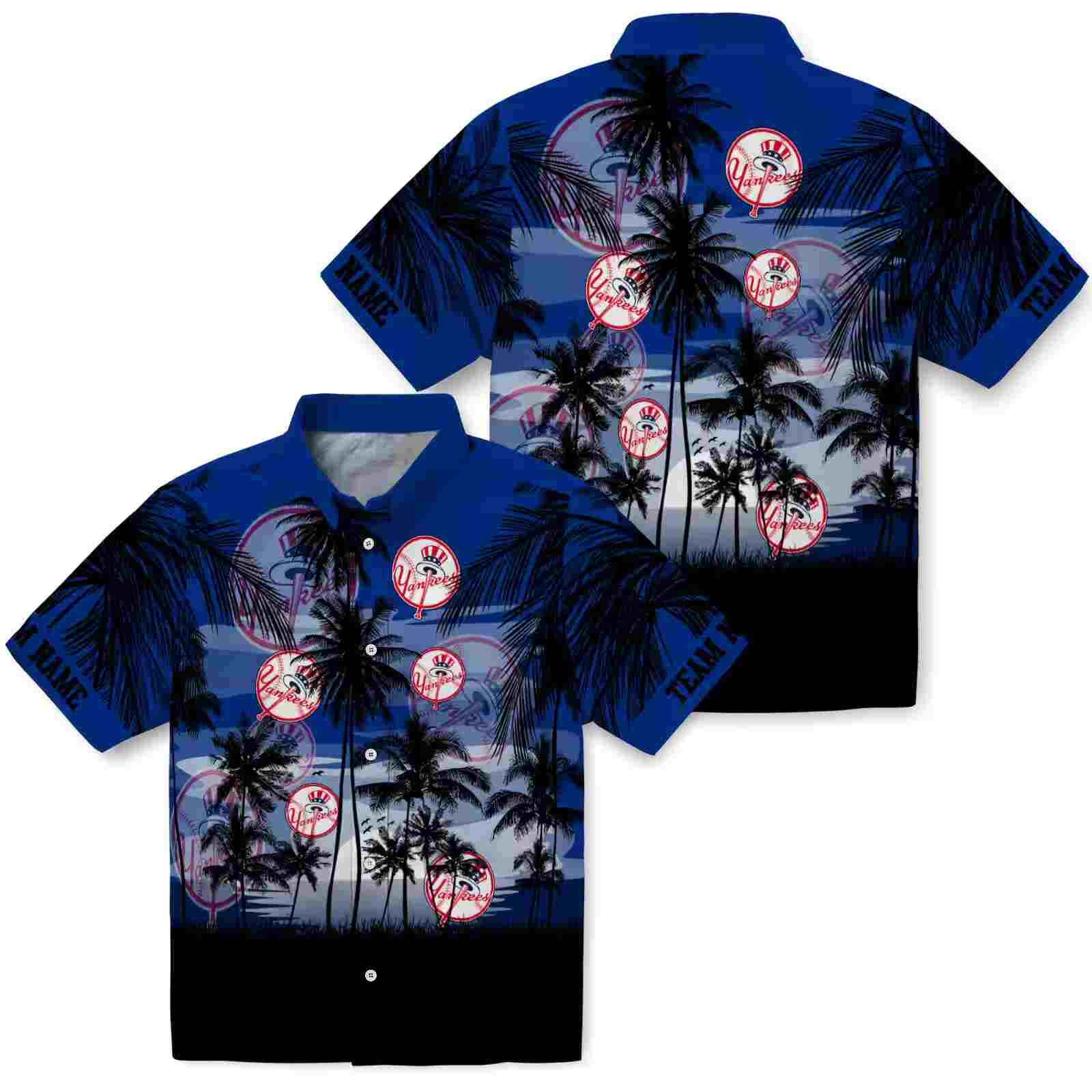 custom new york yankees sunset scene navy black hawaiian shirt high quality