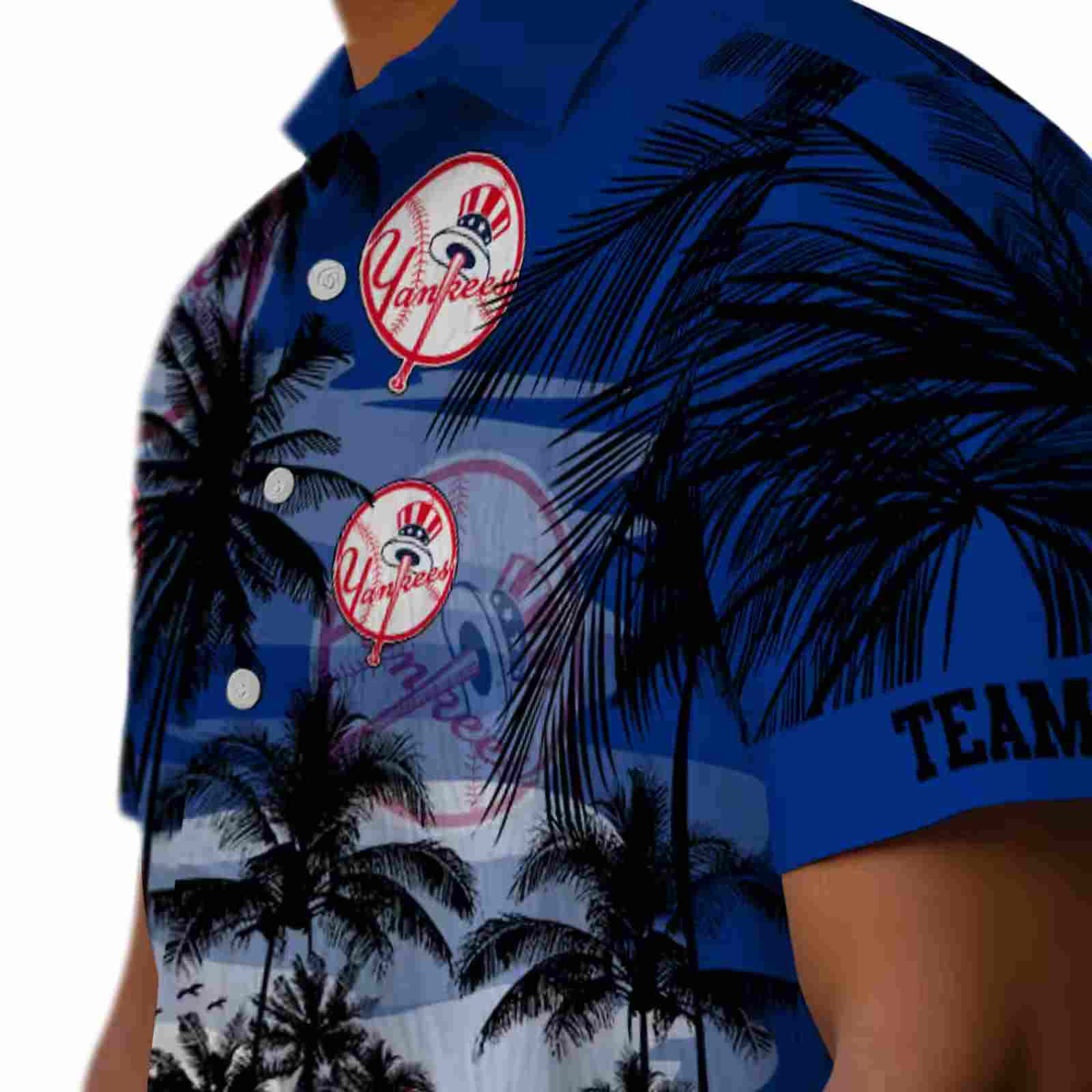 custom new york yankees sunset scene navy black hawaiian shirt trendy