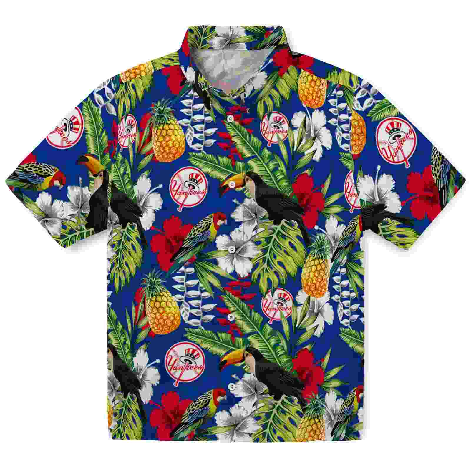 Custom New York Yankees Tropical Toucan Navy Green Hawaiian Shirt