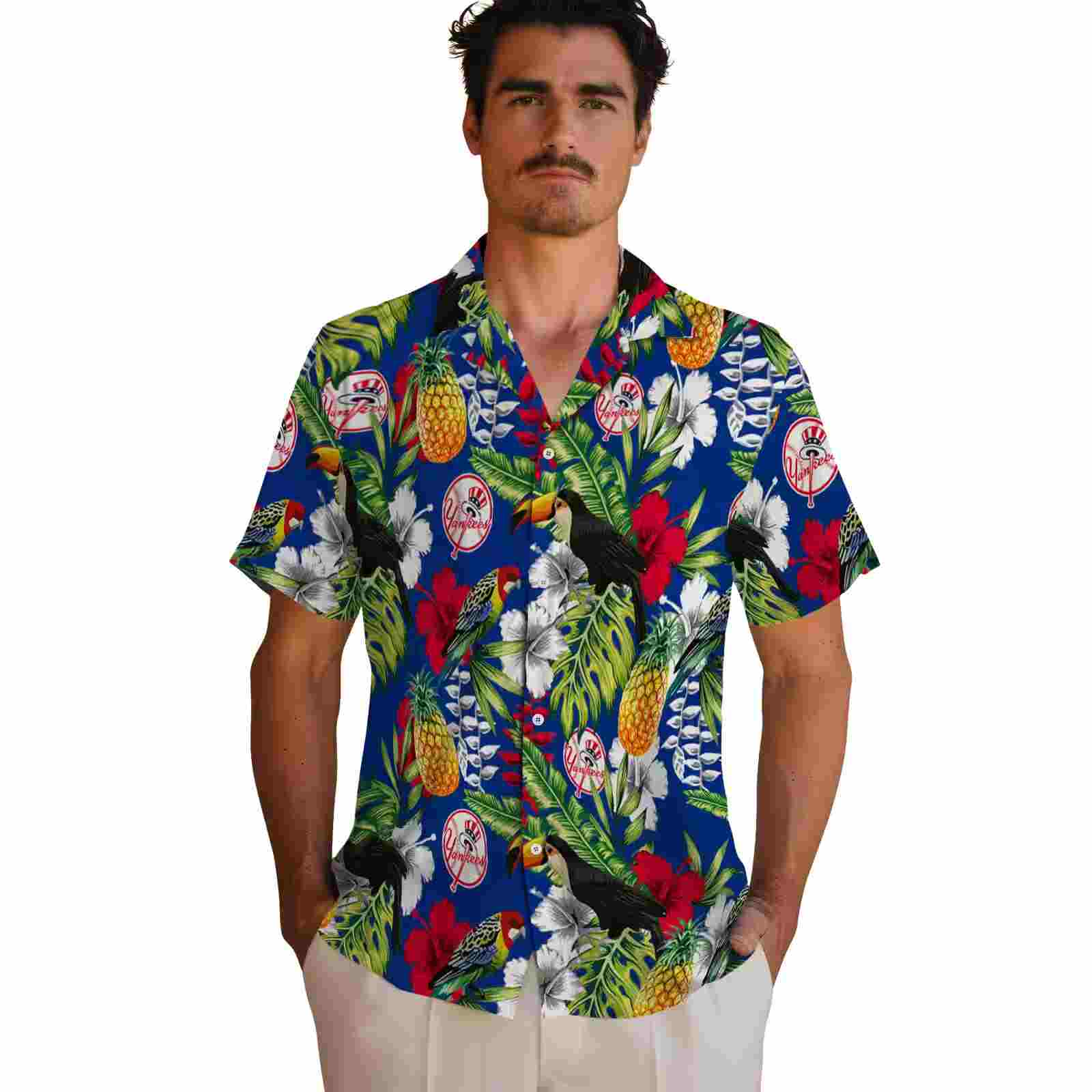 custom new york yankees tropical toucan navy green hawaiian shirt fashion forward