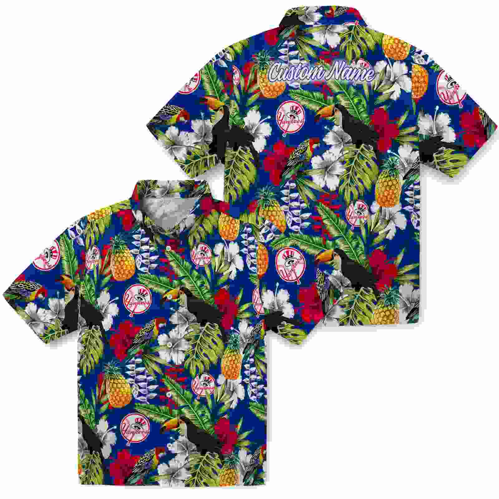 custom new york yankees tropical toucan navy green hawaiian shirt high quality