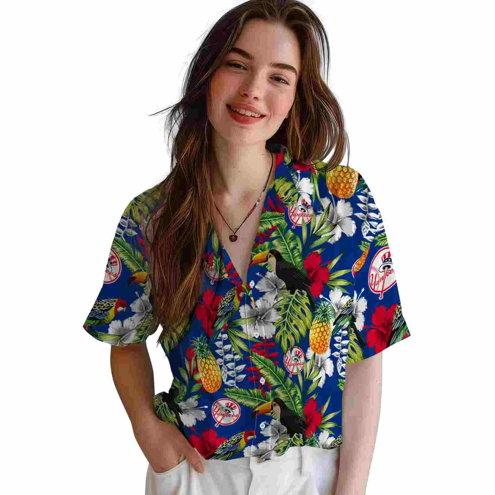 custom new york yankees tropical toucan navy green hawaiian shirt latest model