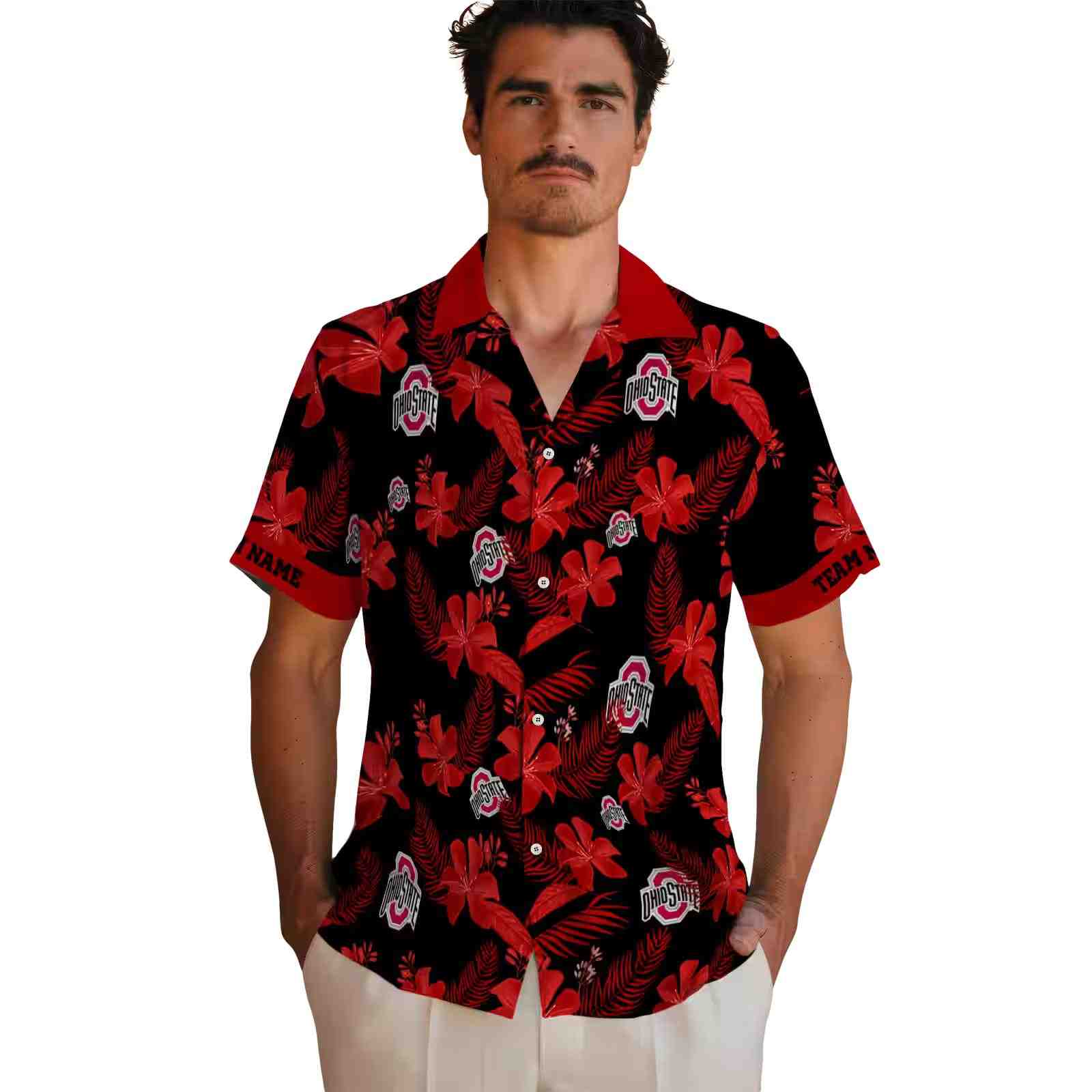 custom ohio state buckeyes botanical print gray hawaiian shirt fashion forward