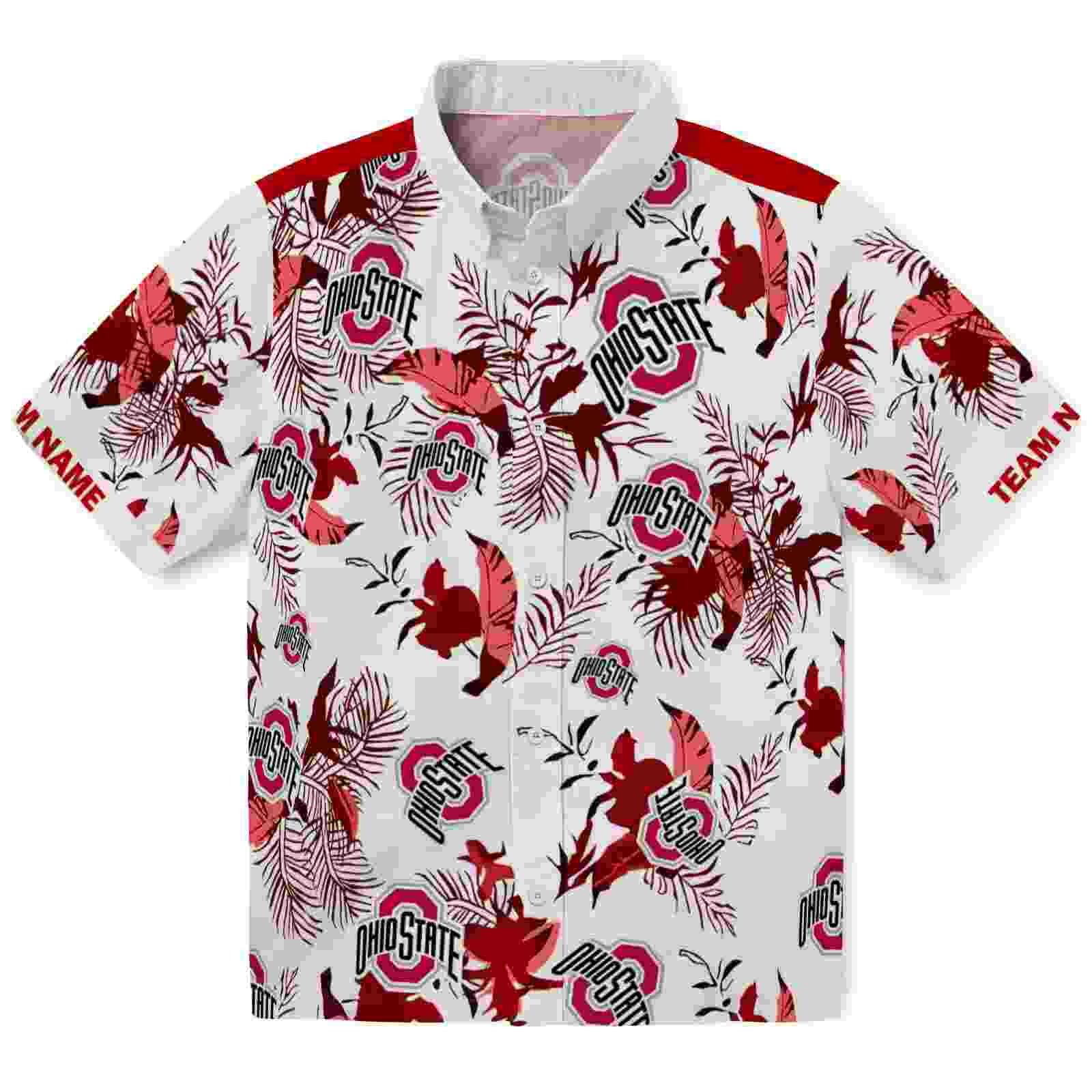 Custom Ohio State Buckeyes Botanical Theme Scarlet White Hawaiian Shirt