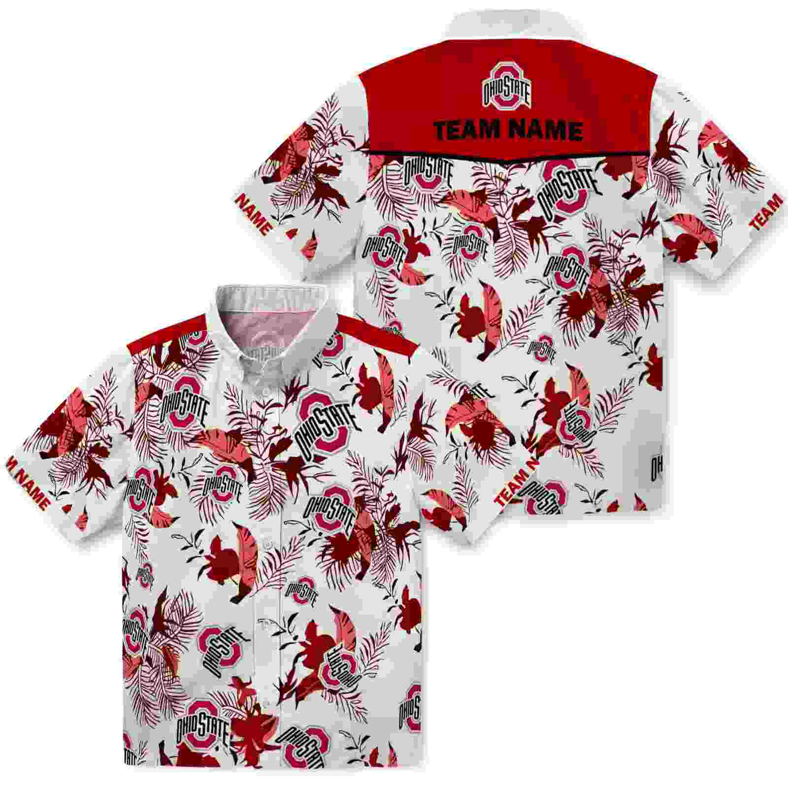 custom ohio state buckeyes botanical theme scarlet white hawaiian shirt high quality