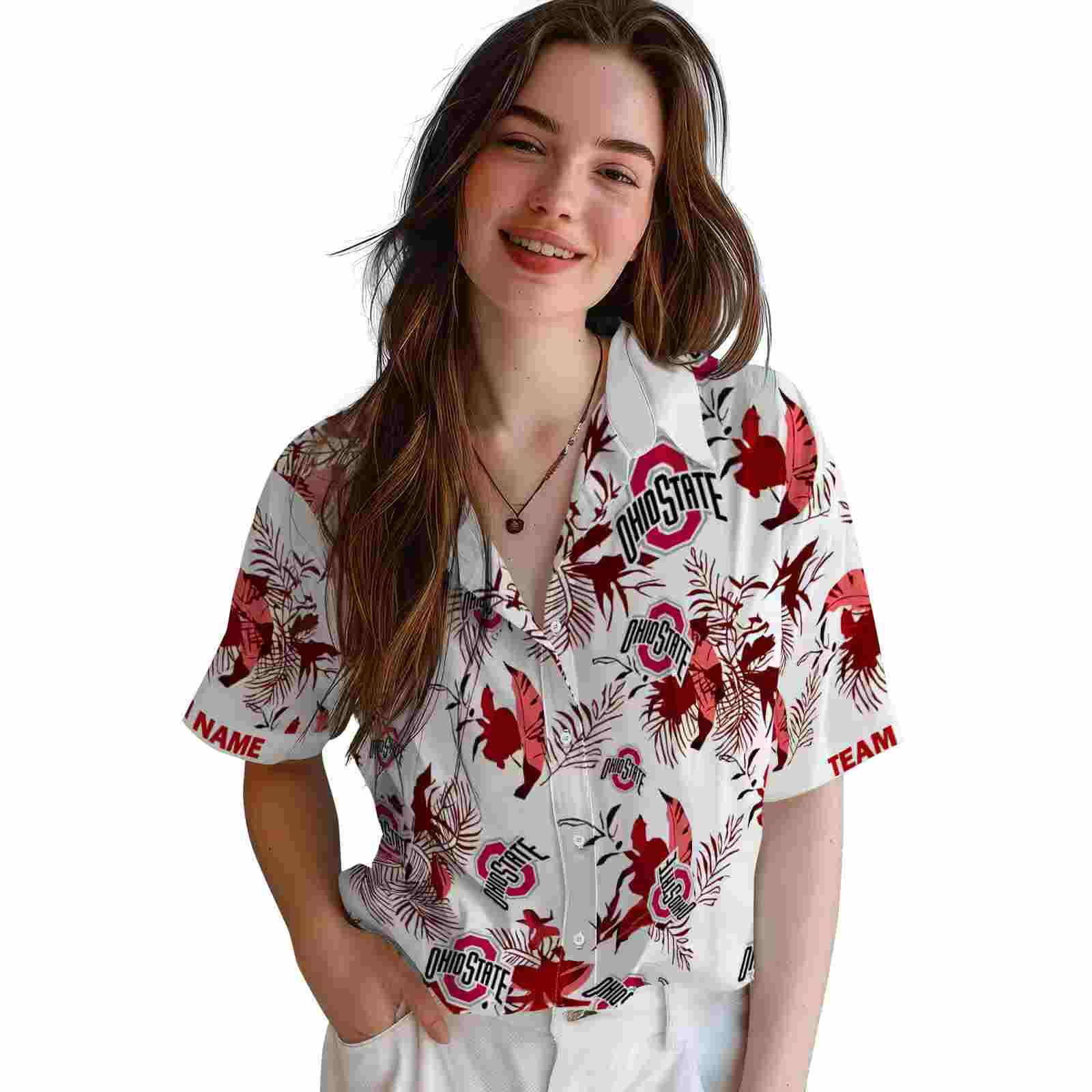 custom ohio state buckeyes botanical theme scarlet white hawaiian shirt latest model