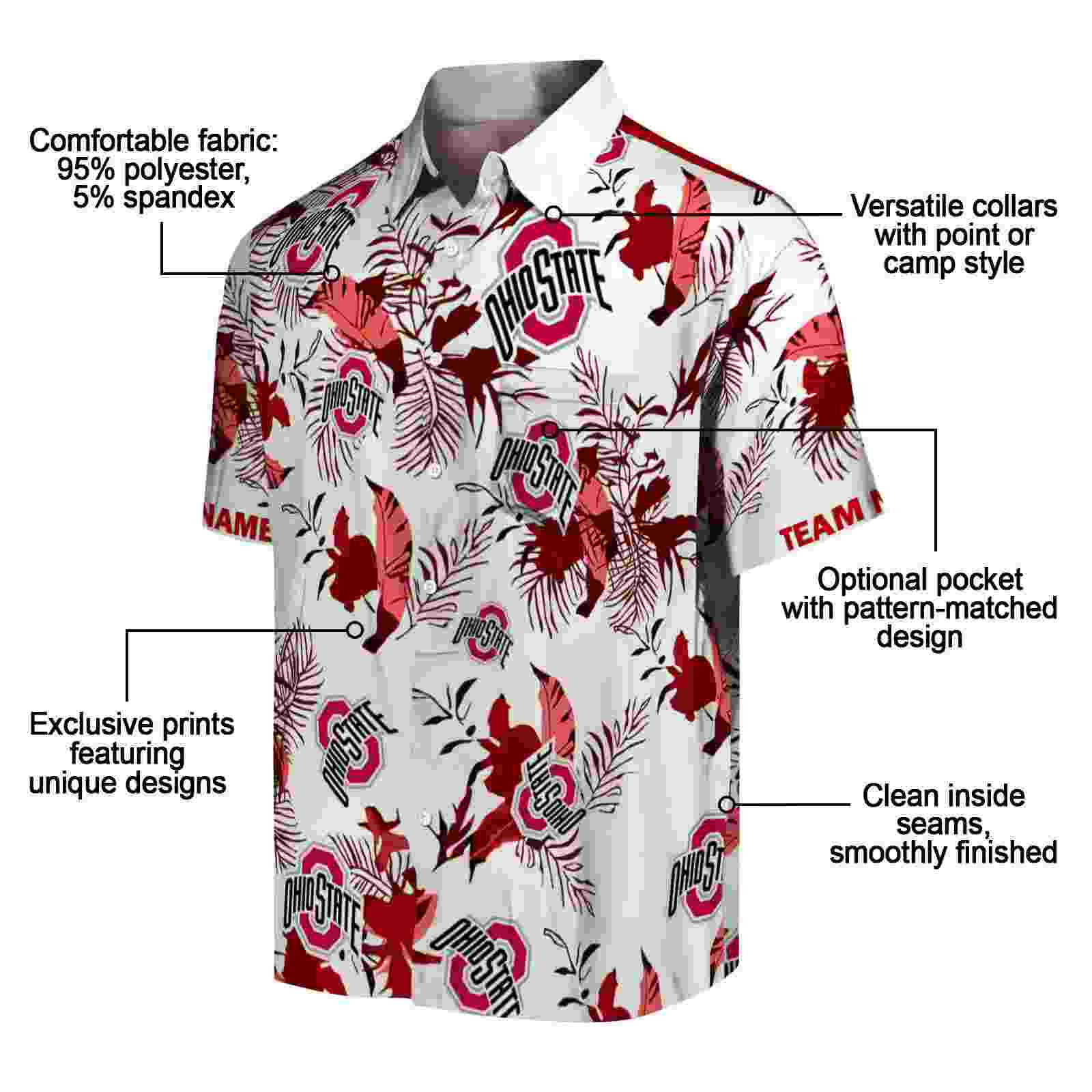 custom ohio state buckeyes botanical theme scarlet white hawaiian shirt new arrival