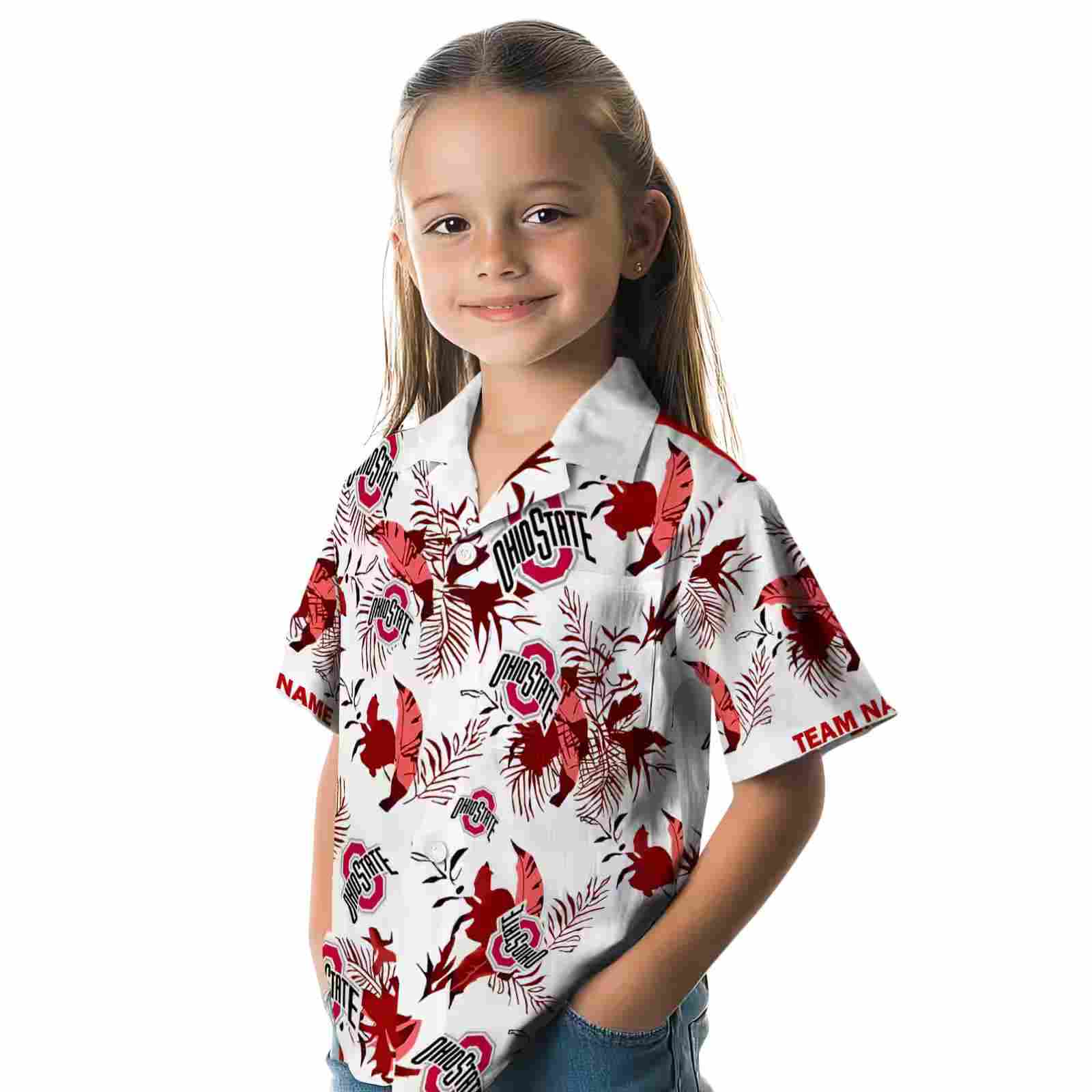 custom ohio state buckeyes botanical theme scarlet white hawaiian shirt premium grade