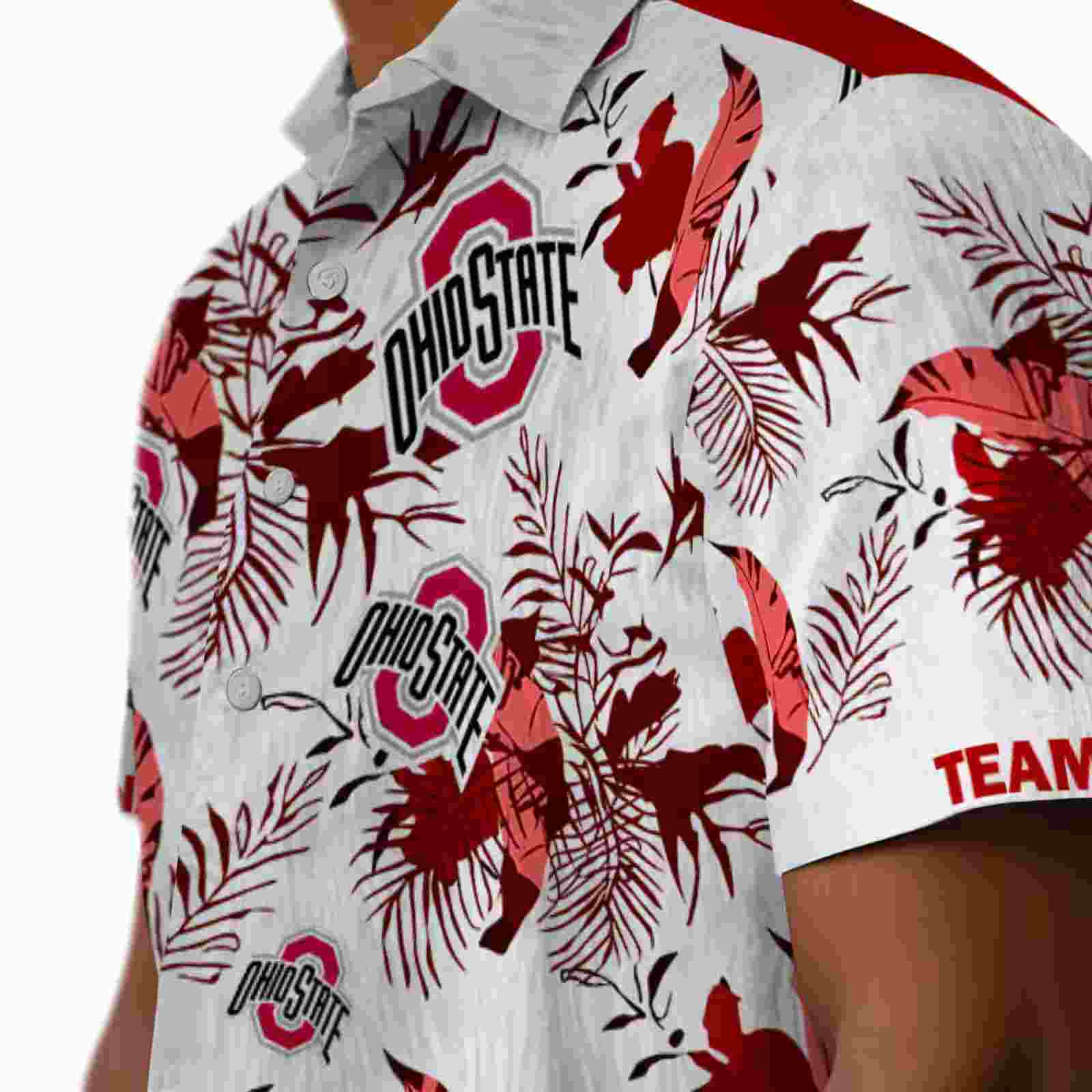 custom ohio state buckeyes botanical theme scarlet white hawaiian shirt trendy