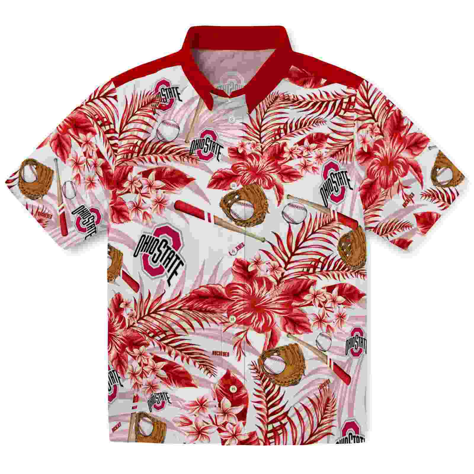 Custom Ohio State Buckeyes Floral Baseball Scarlet White Hawaiian Shirt