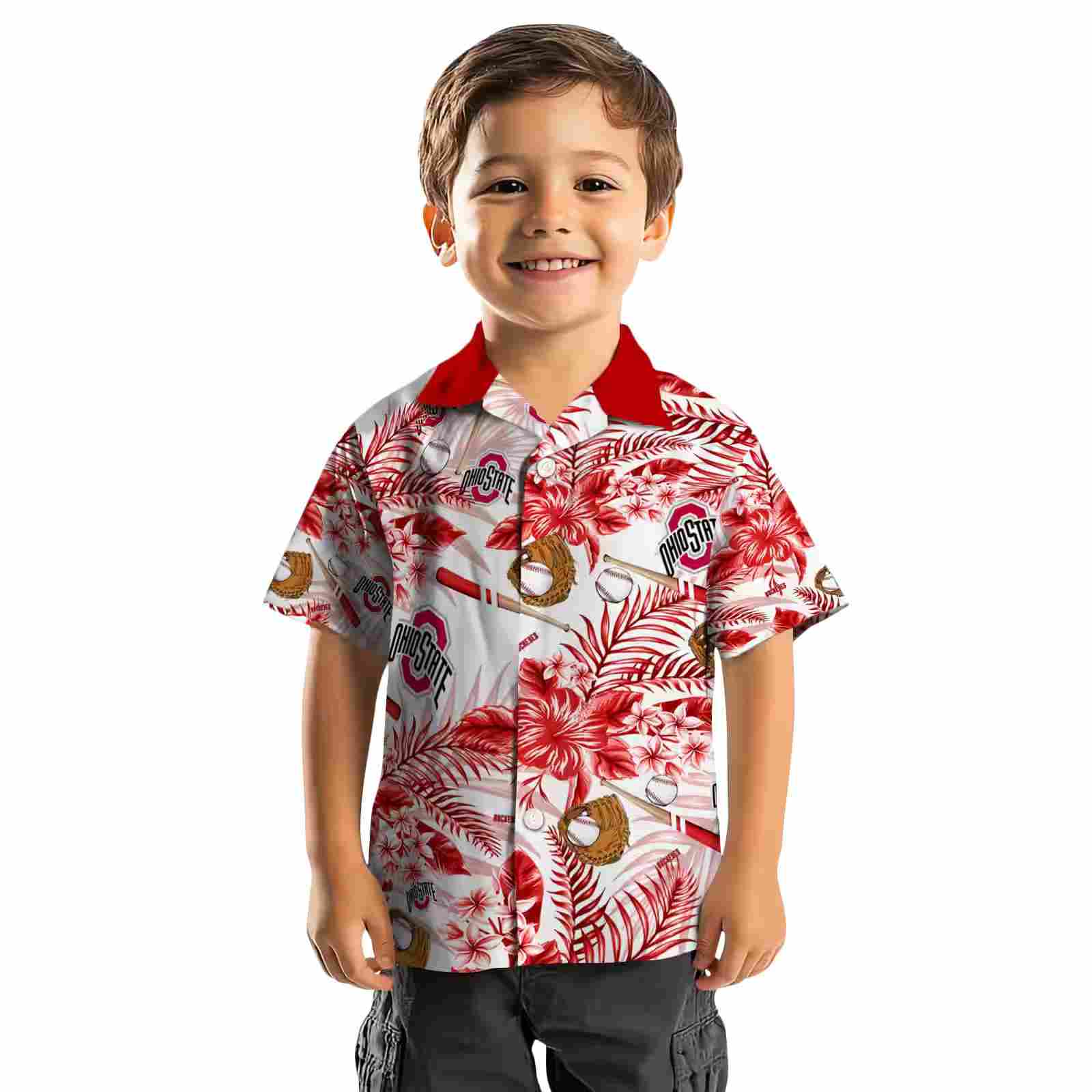 custom ohio state buckeyes floral baseball scarlet white hawaiian shirt top rated