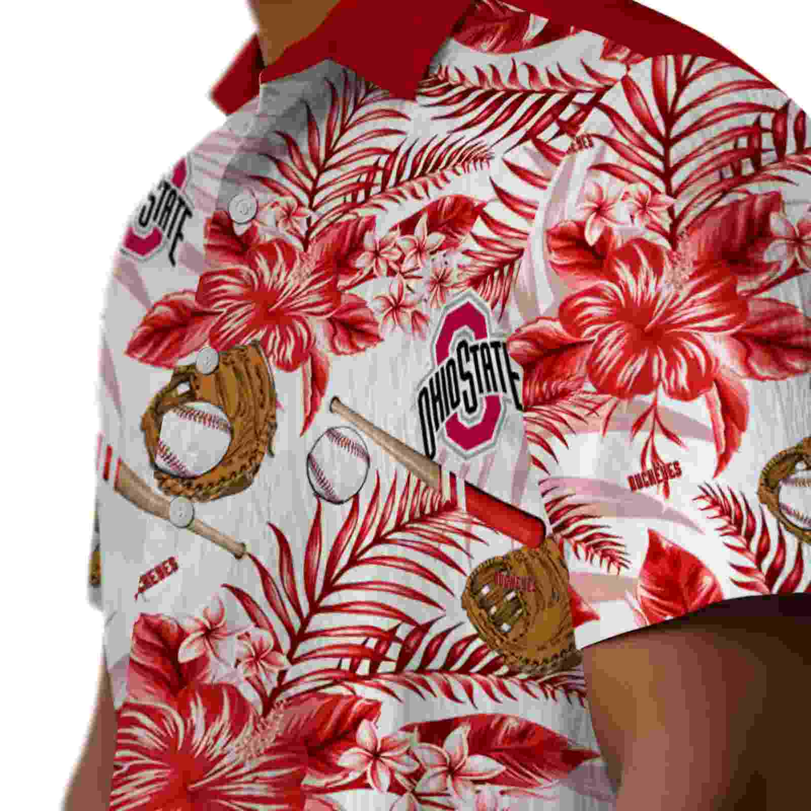 custom ohio state buckeyes floral baseball scarlet white hawaiian shirt trendy