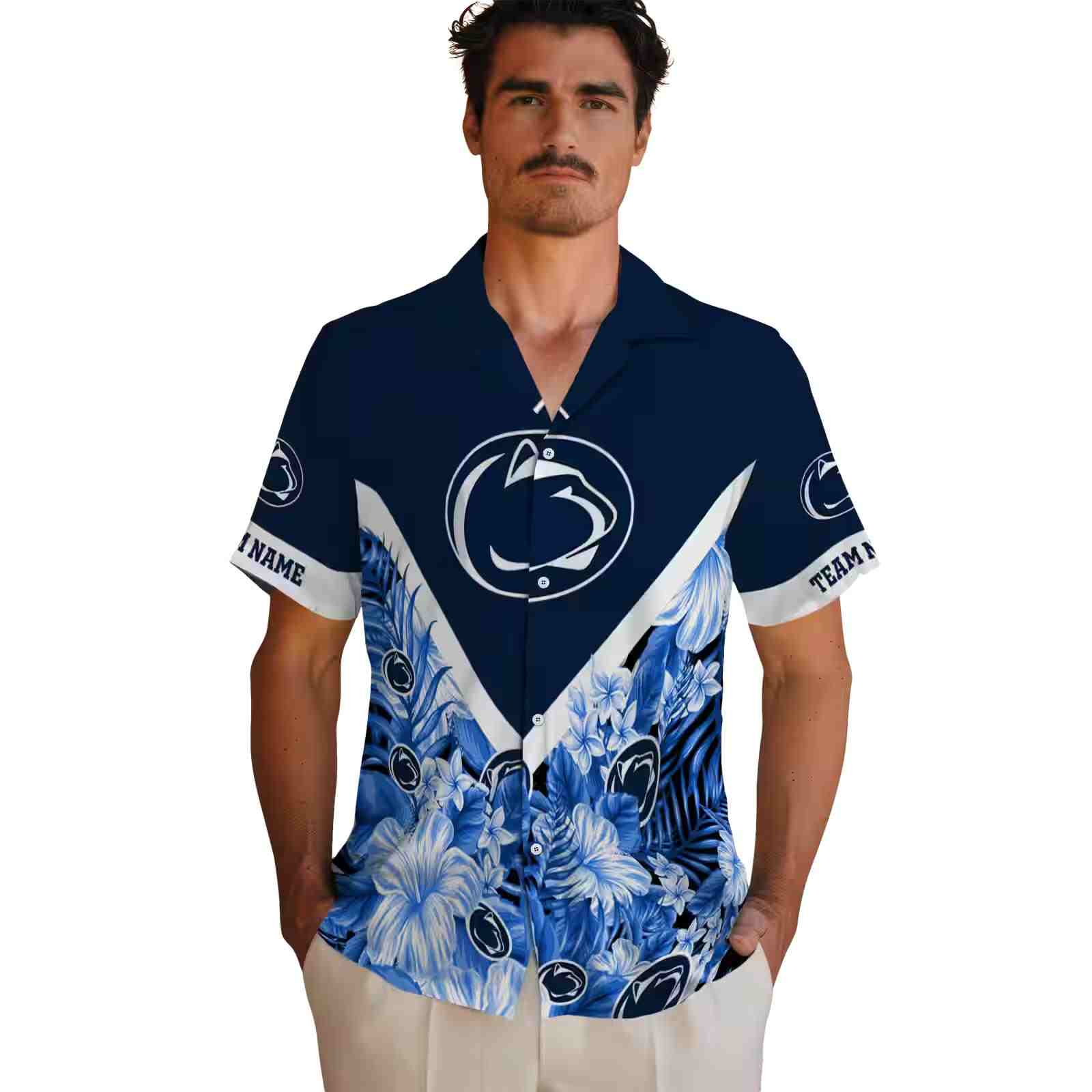 custom penn state nittany lions floral chevron blue hawaiian shirt fashion forward