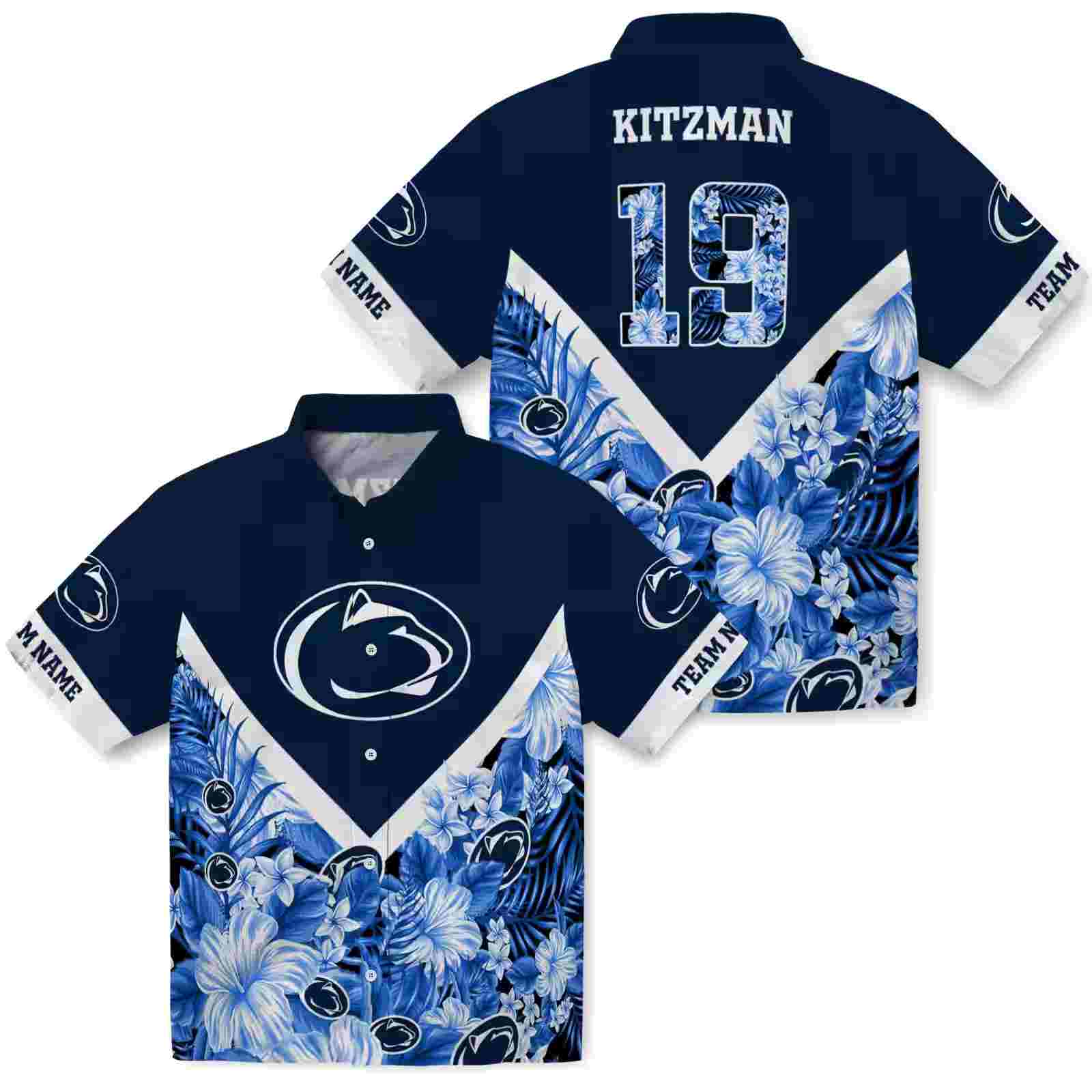 custom penn state nittany lions floral chevron blue hawaiian shirt high quality