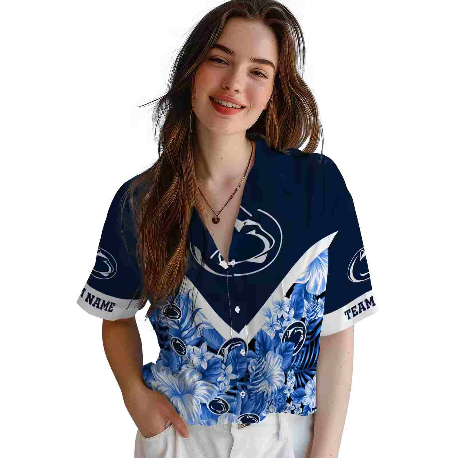 custom penn state nittany lions floral chevron blue hawaiian shirt latest model