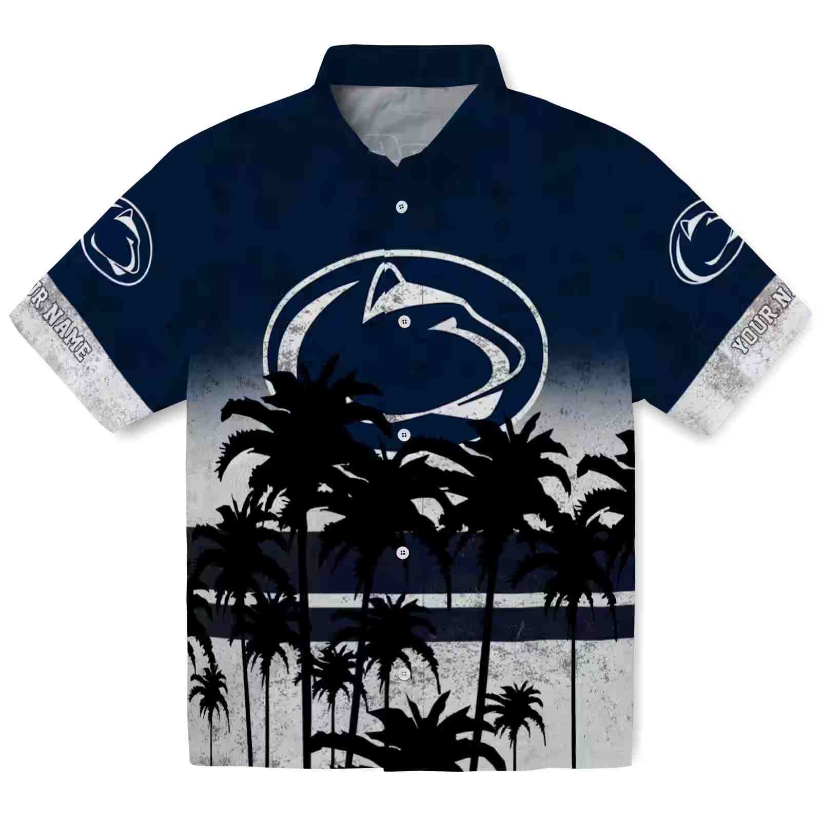 Custom Penn State Nittany Lions Sunset Pattern Blue Black Hawaiian Shirt