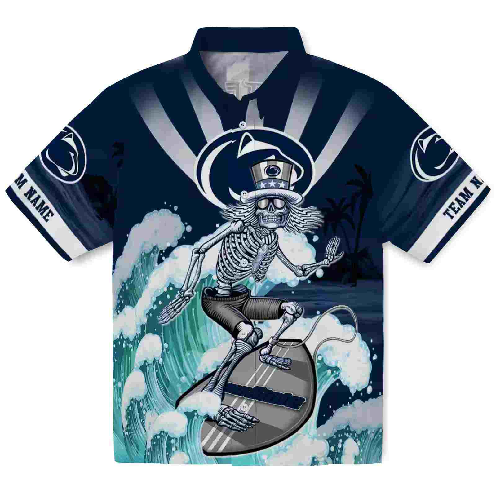 custom penn state nittany lions surfing skeleton blue hawaiian shirt best selling