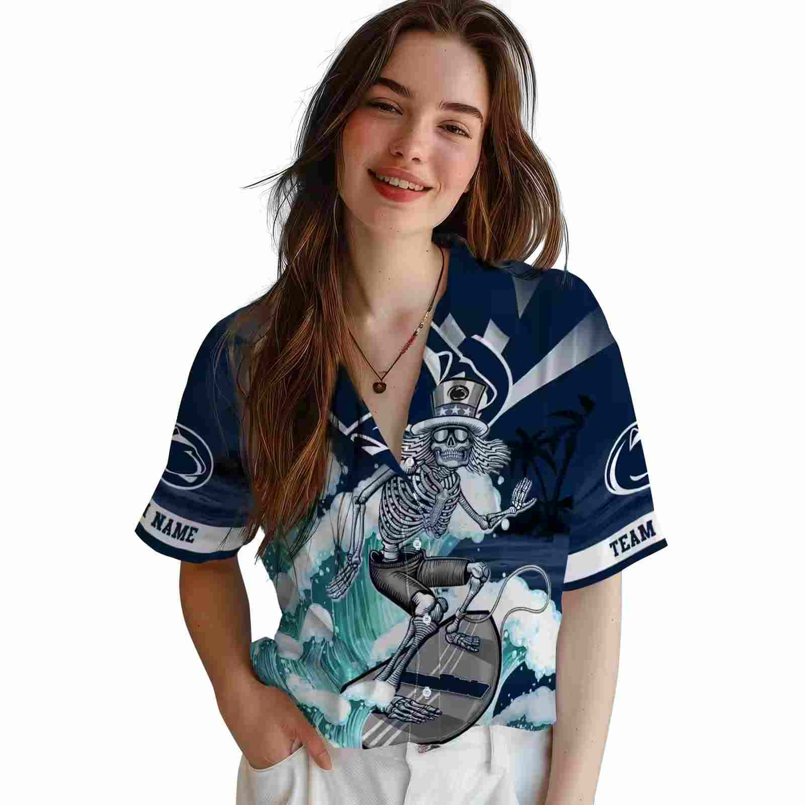 custom penn state nittany lions surfing skeleton blue hawaiian shirt latest model