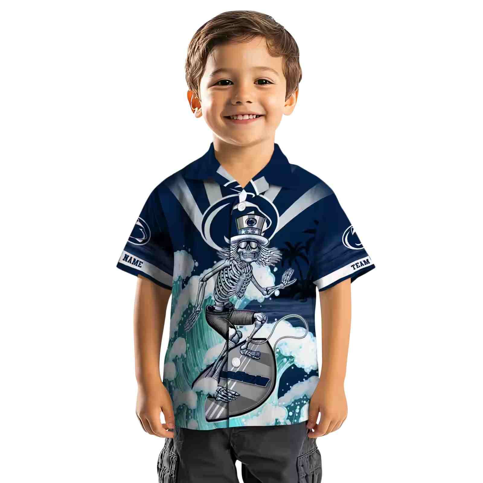 custom penn state nittany lions surfing skeleton blue hawaiian shirt top rated