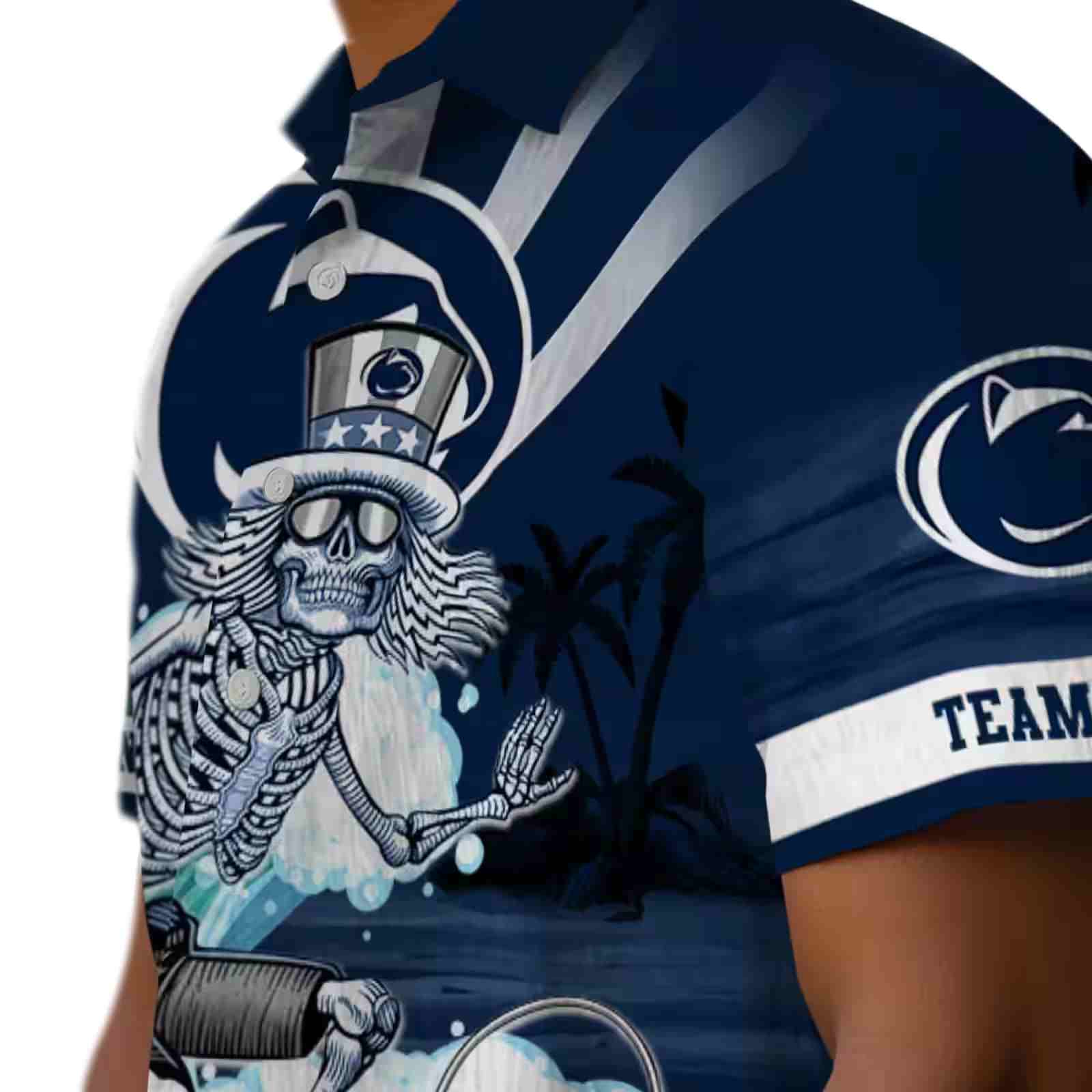 custom penn state nittany lions surfing skeleton blue hawaiian shirt trendy