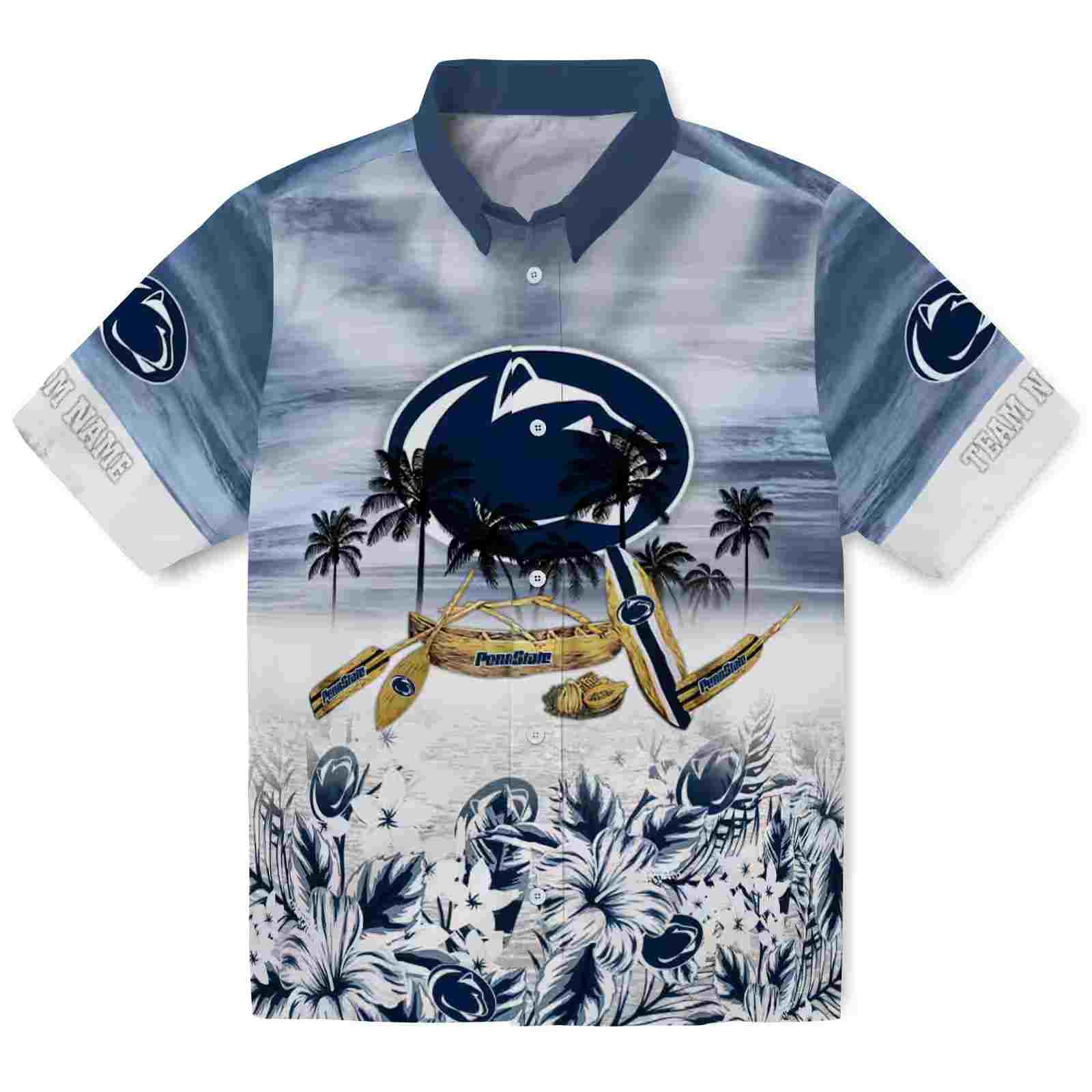 Custom Penn State Nittany Lions Tropical Canoe Blue Hawaiian Shirt